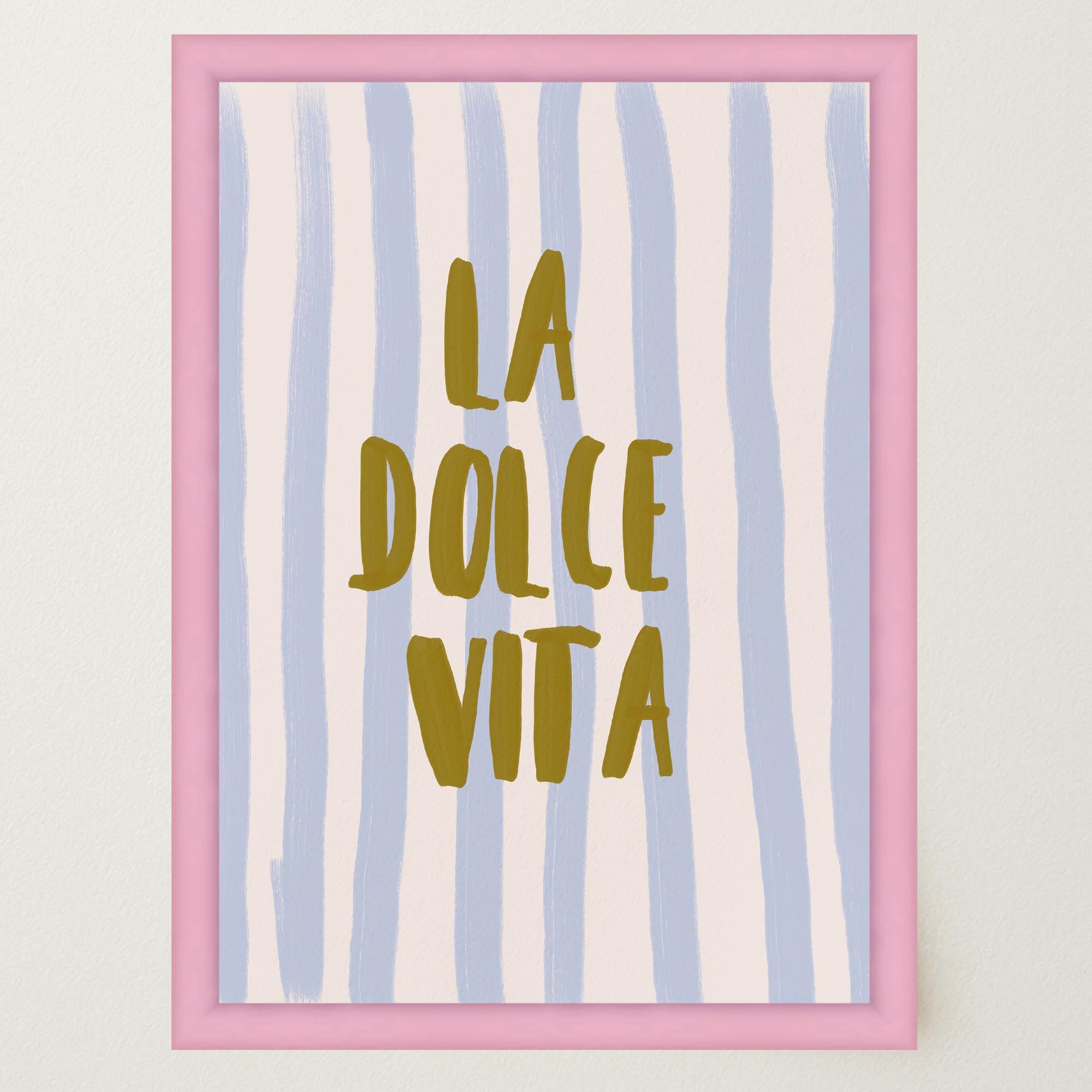 Blue Stripe La Dolce Vita Typography Wall Art Print-Skudaboo