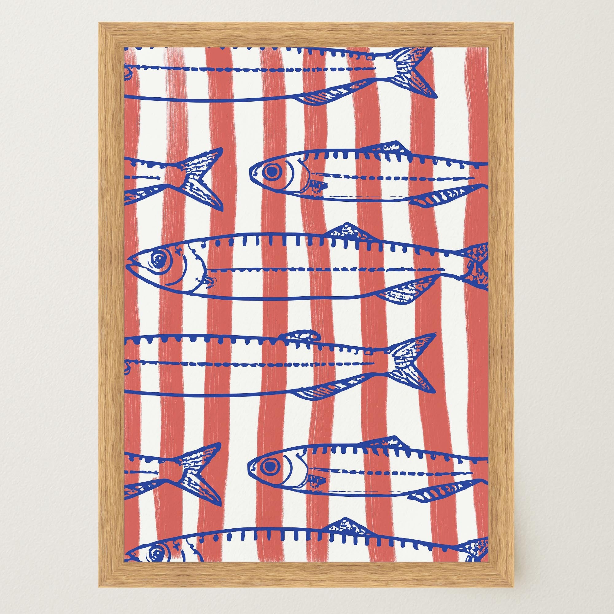 Red Stripe Sardines Wall Art Print-Skudaboo