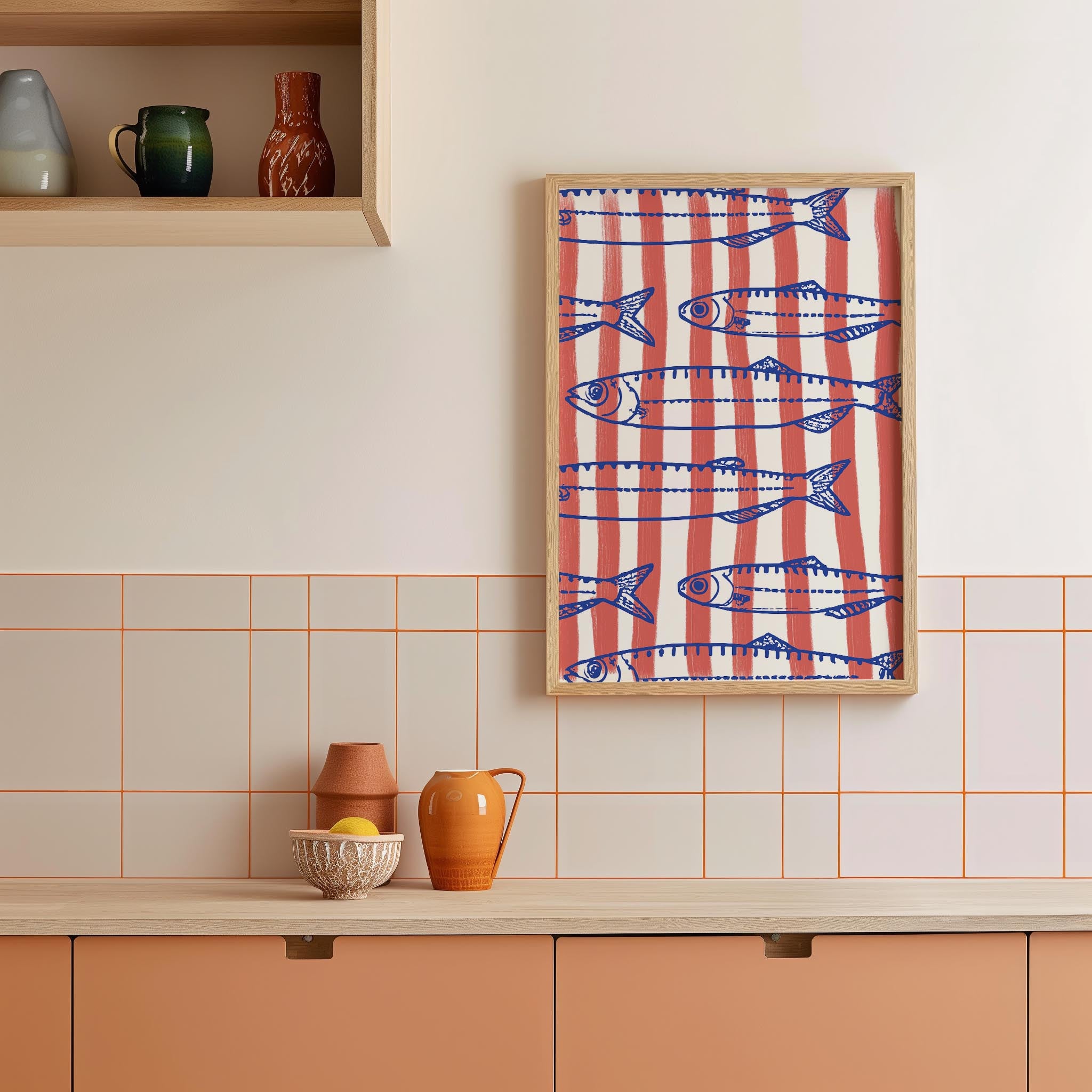 Red Stripe Sardines Wall Art Print-Skudaboo
