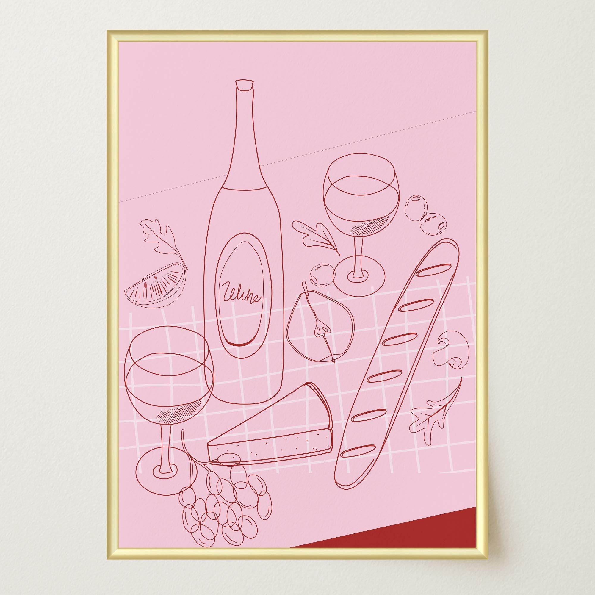 Cheese & Wine Line Art Print-Skudaboo