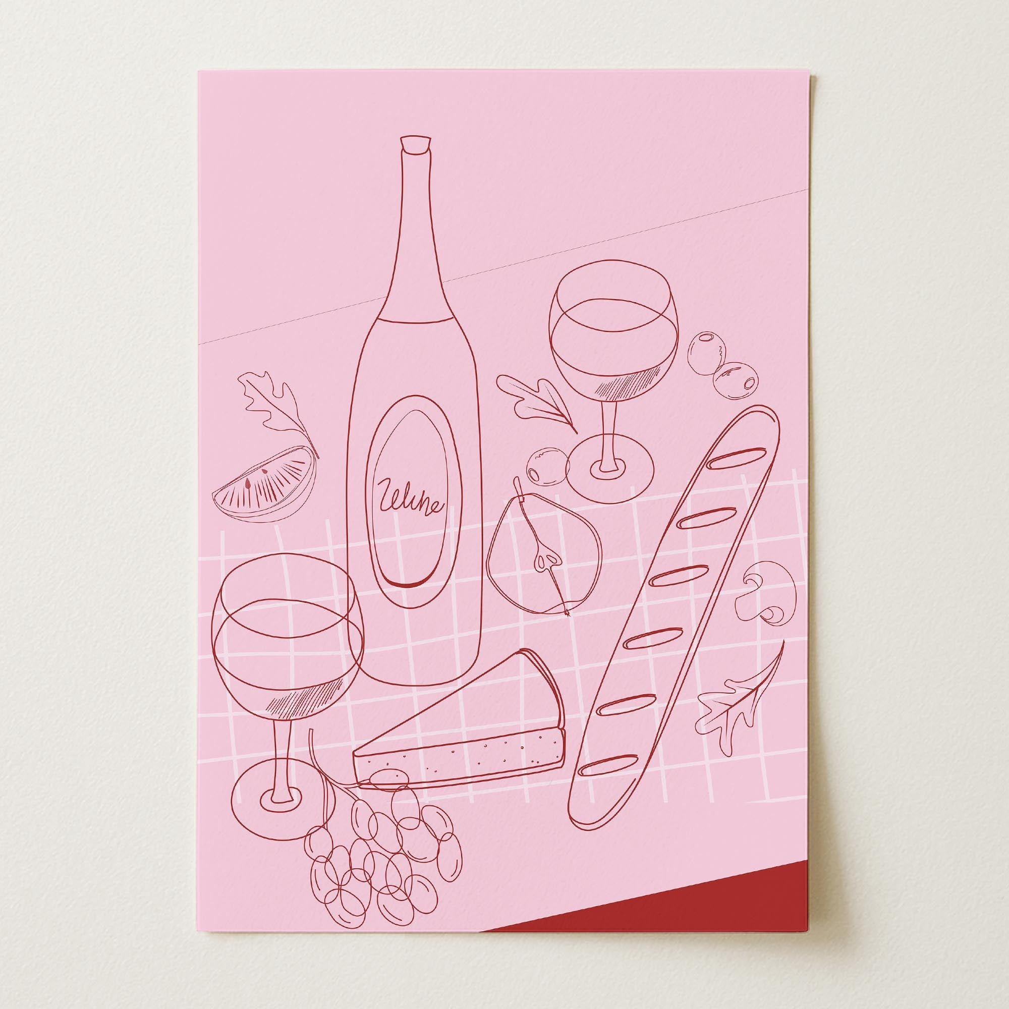 Cheese & Wine Line Art Print-Skudaboo