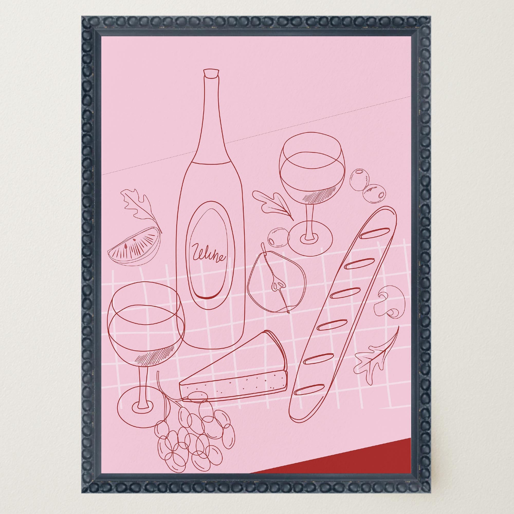 Cheese & Wine Line Art Print-Skudaboo