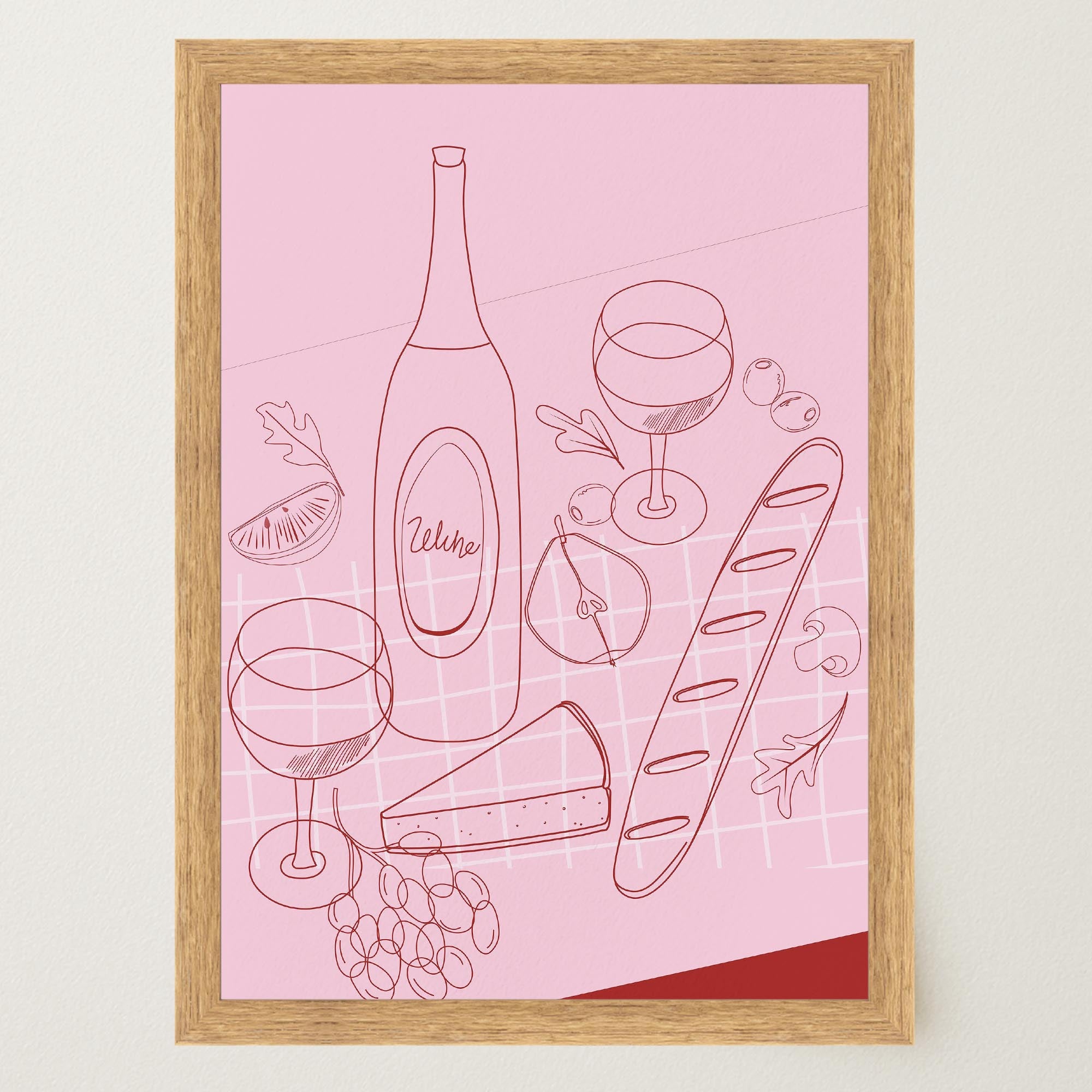 Cheese & Wine Line Art Print-Skudaboo
