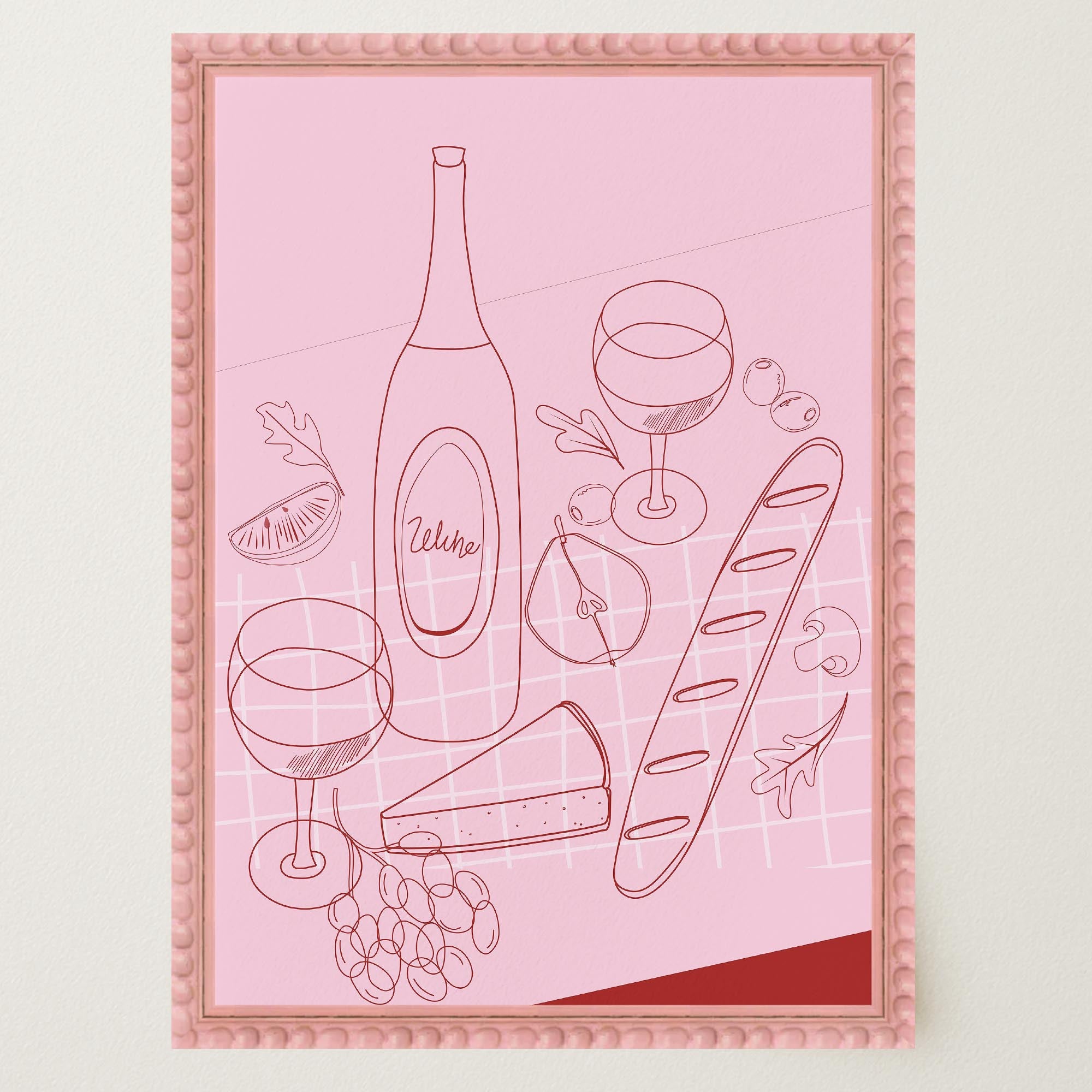 Cheese & Wine Line Art Print-Skudaboo