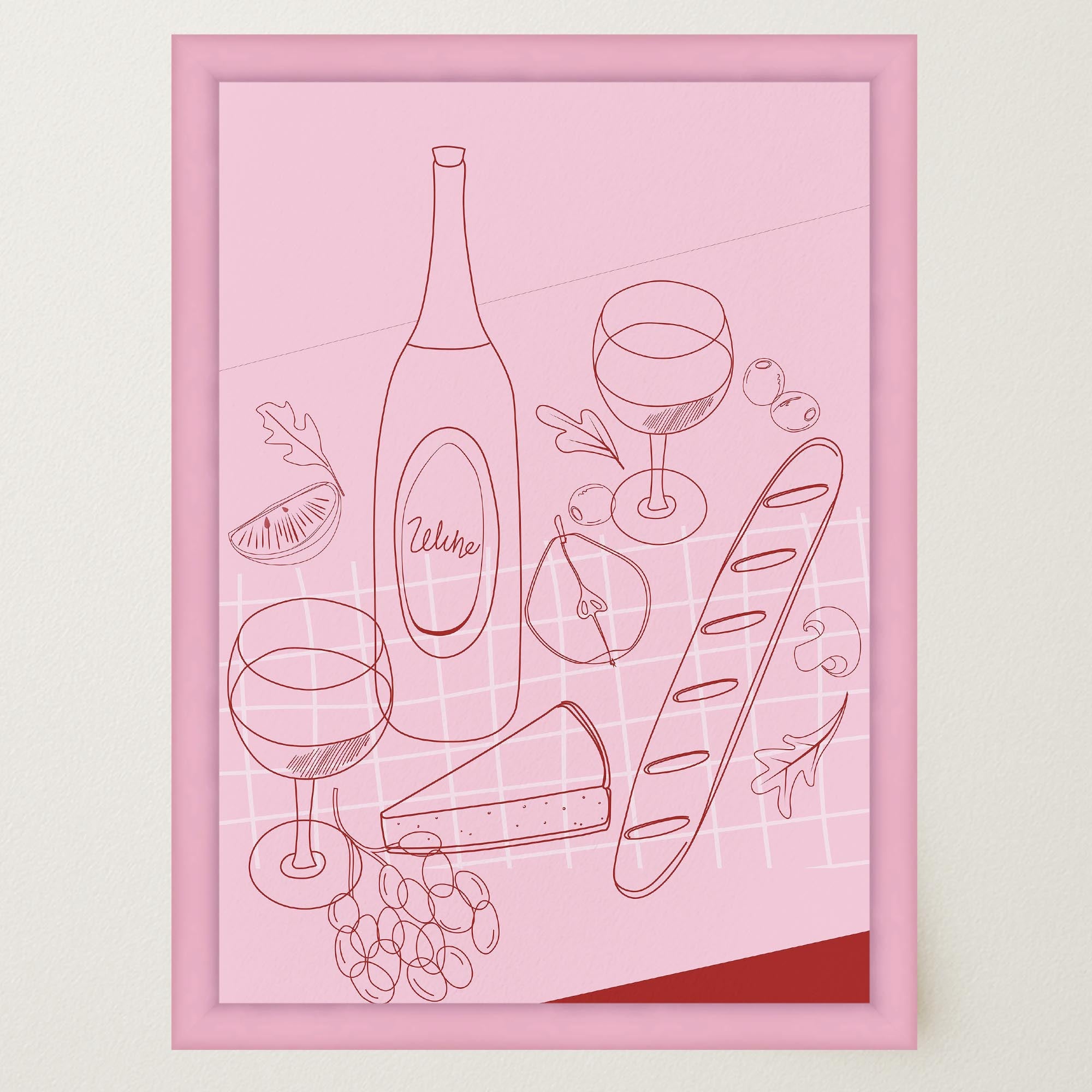 Cheese & Wine Line Art Print-Skudaboo