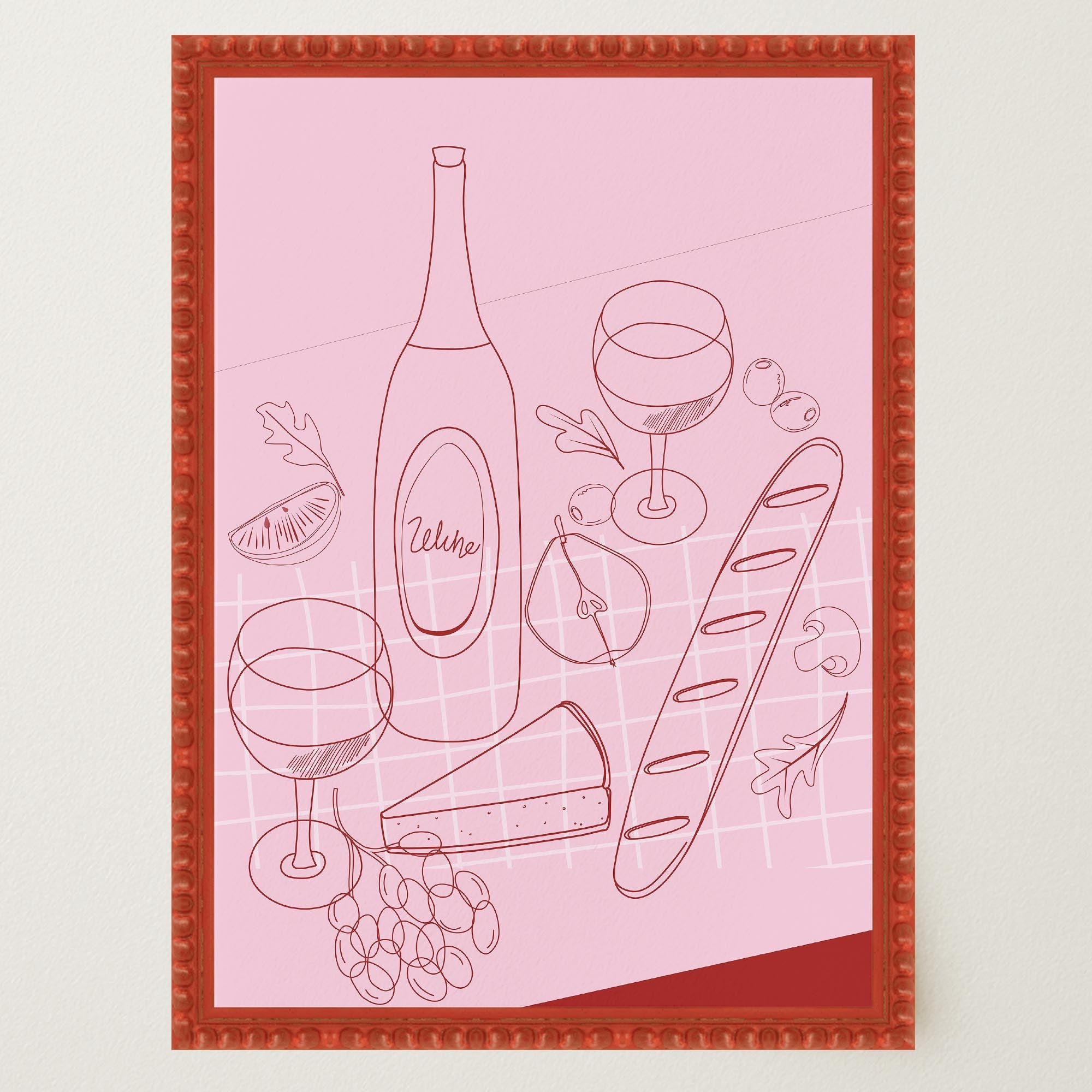 Cheese & Wine Line Art Print-Skudaboo
