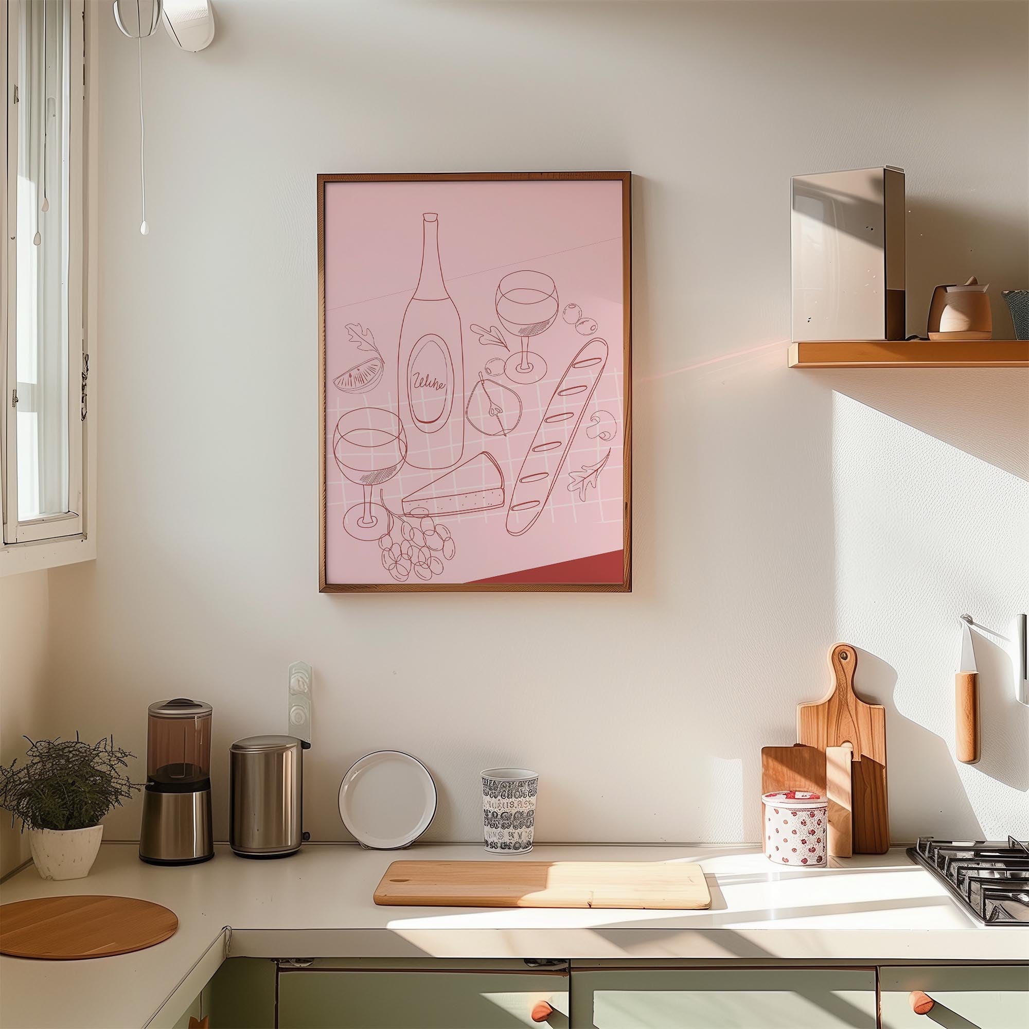 Cheese & Wine Line Art Print-Skudaboo