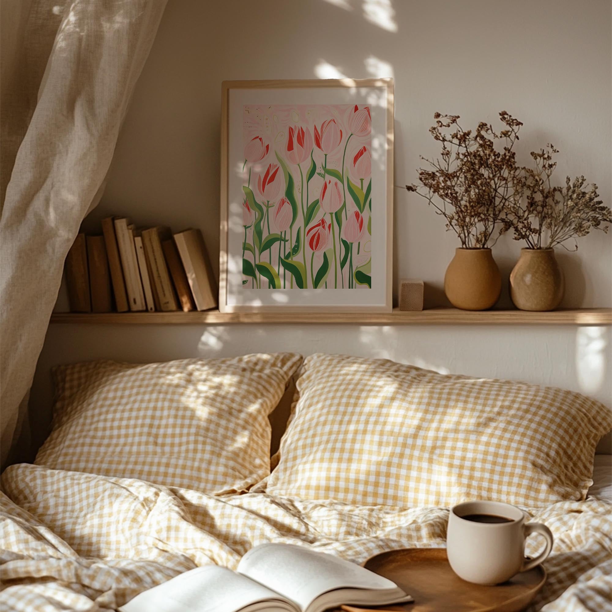 Pink Tulip Garden Botanical Wall Art Print-Skudaboo