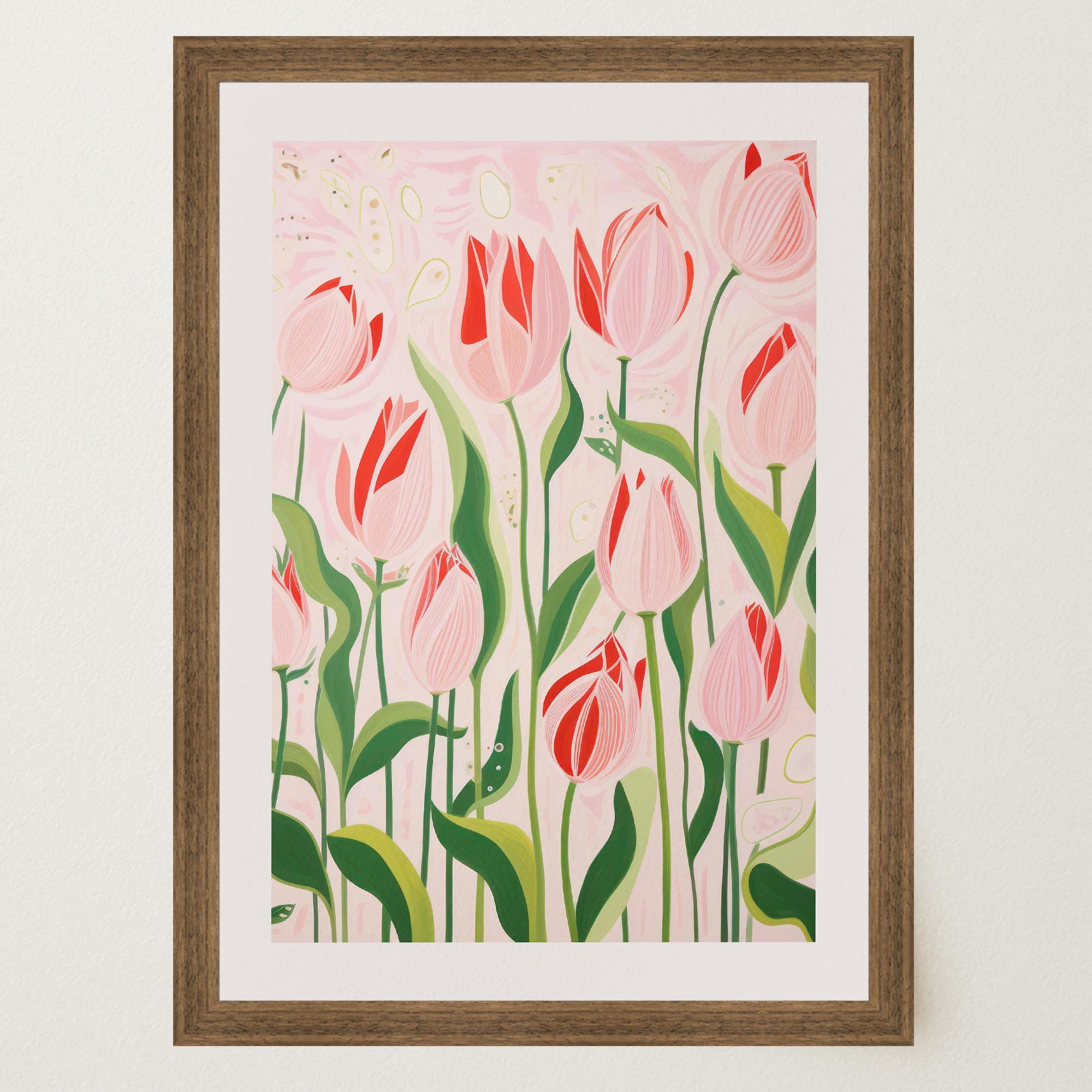 Pink Tulip Garden Botanical Wall Art Print-Skudaboo