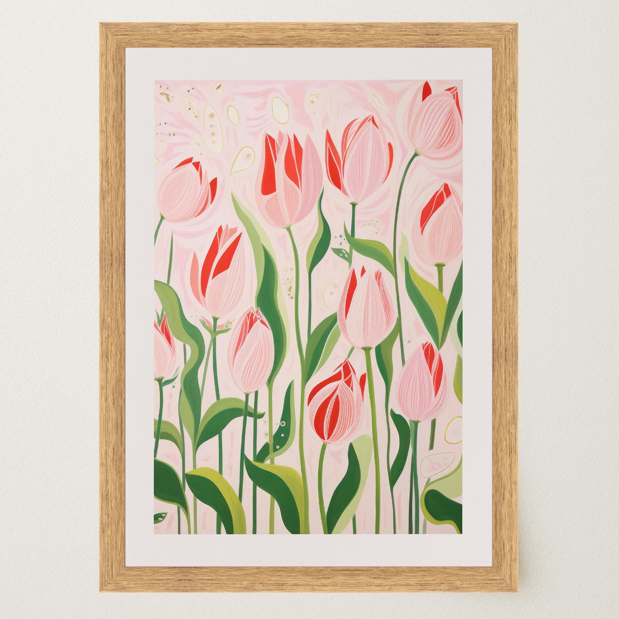 Pink Tulip Garden Botanical Wall Art Print-Skudaboo