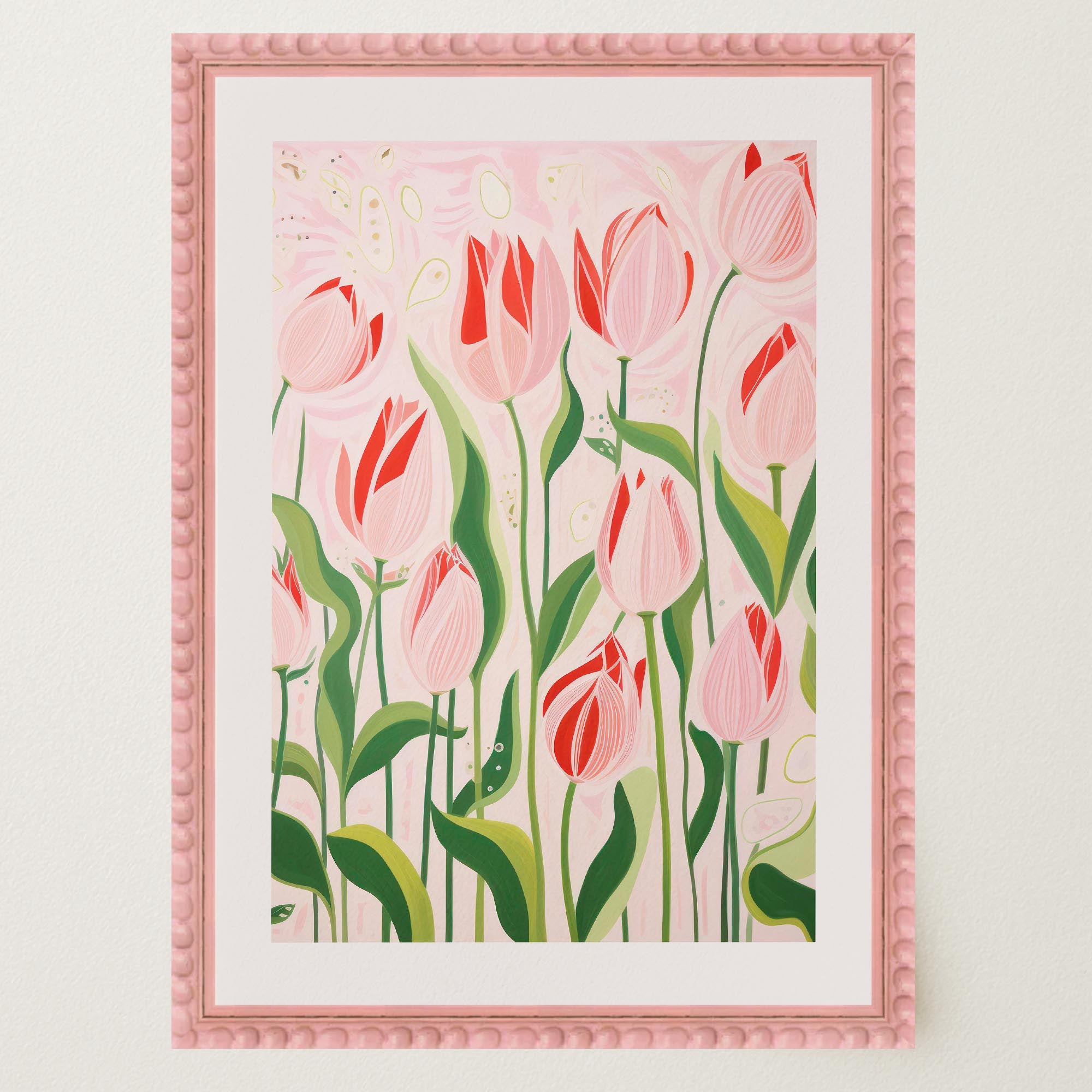 Pink Tulip Garden Botanical Wall Art Print-Skudaboo