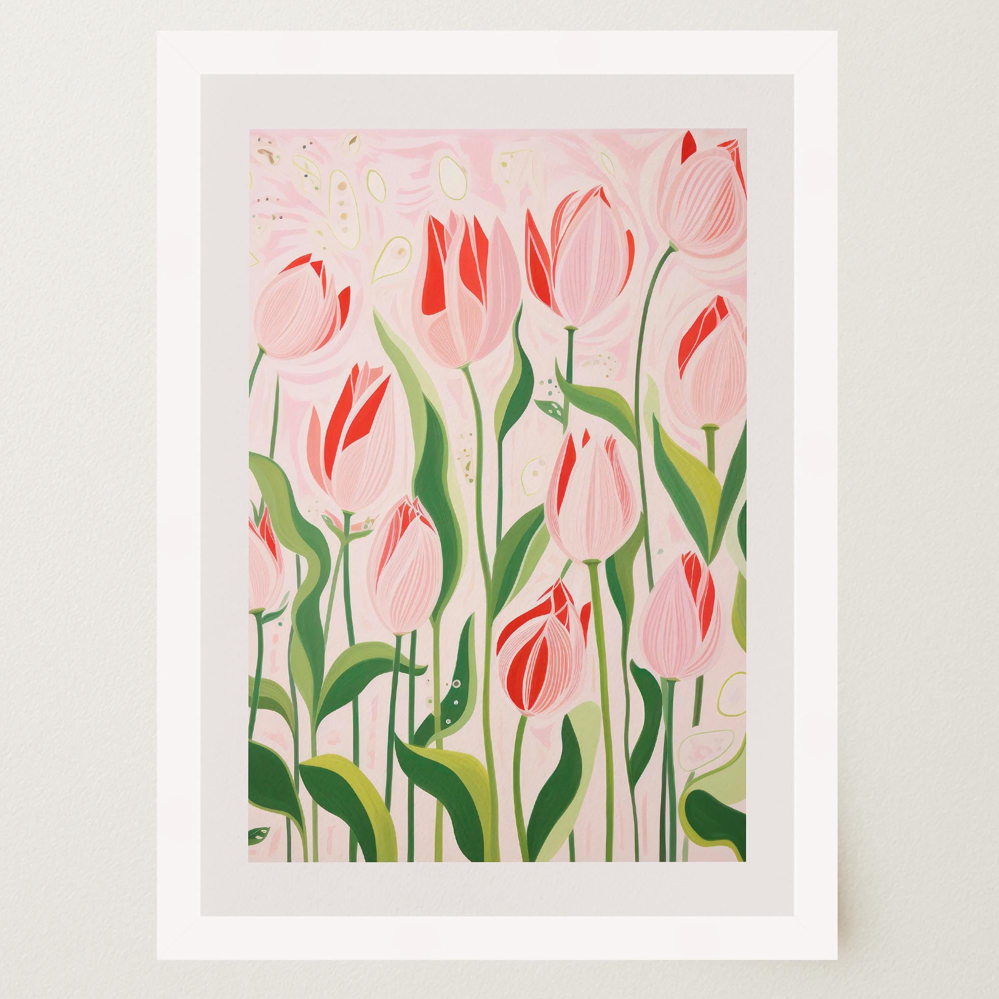 Pink Tulip Garden Botanical Wall Art Print-Skudaboo