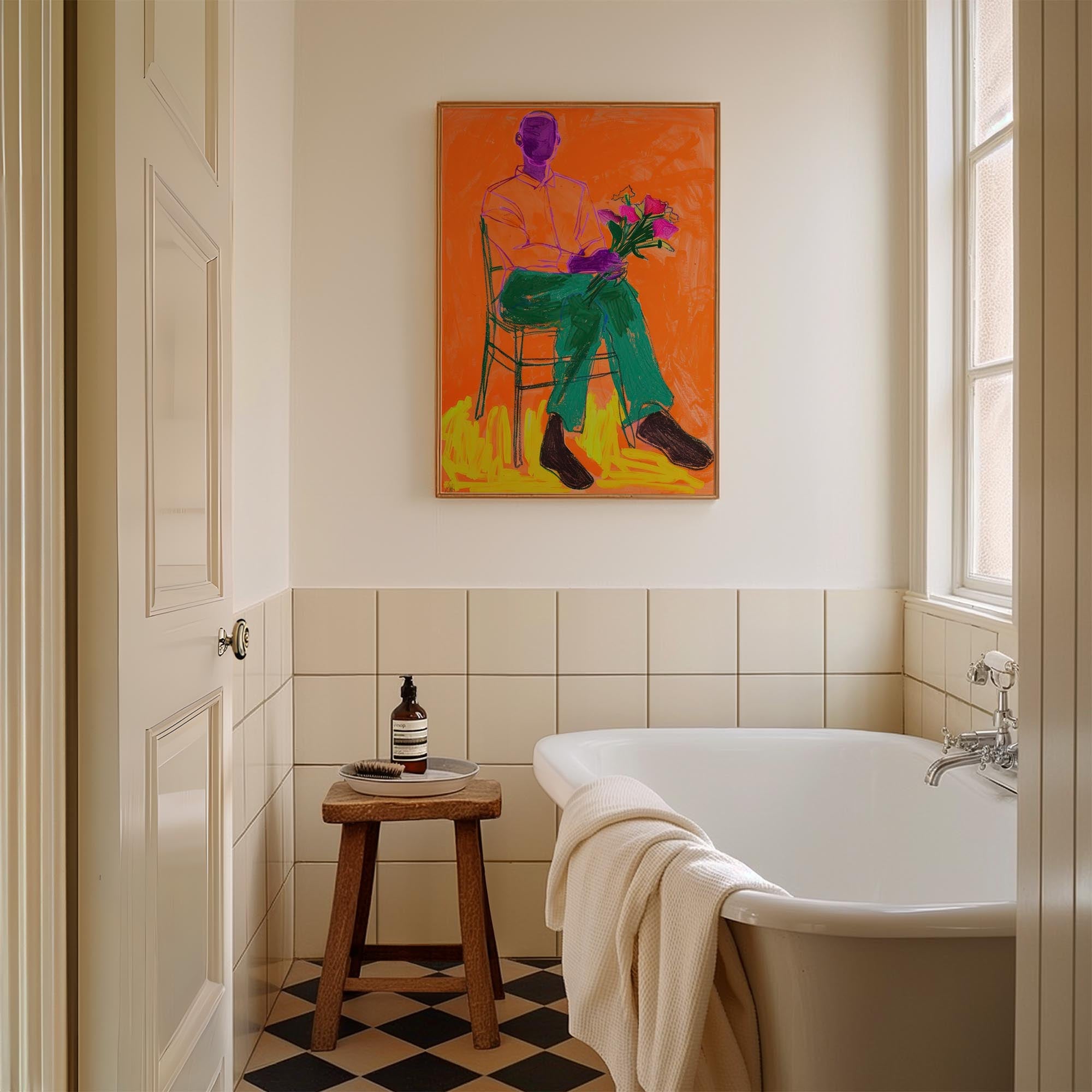 Man with Flowers Modern Wall Art Print-Skudaboo