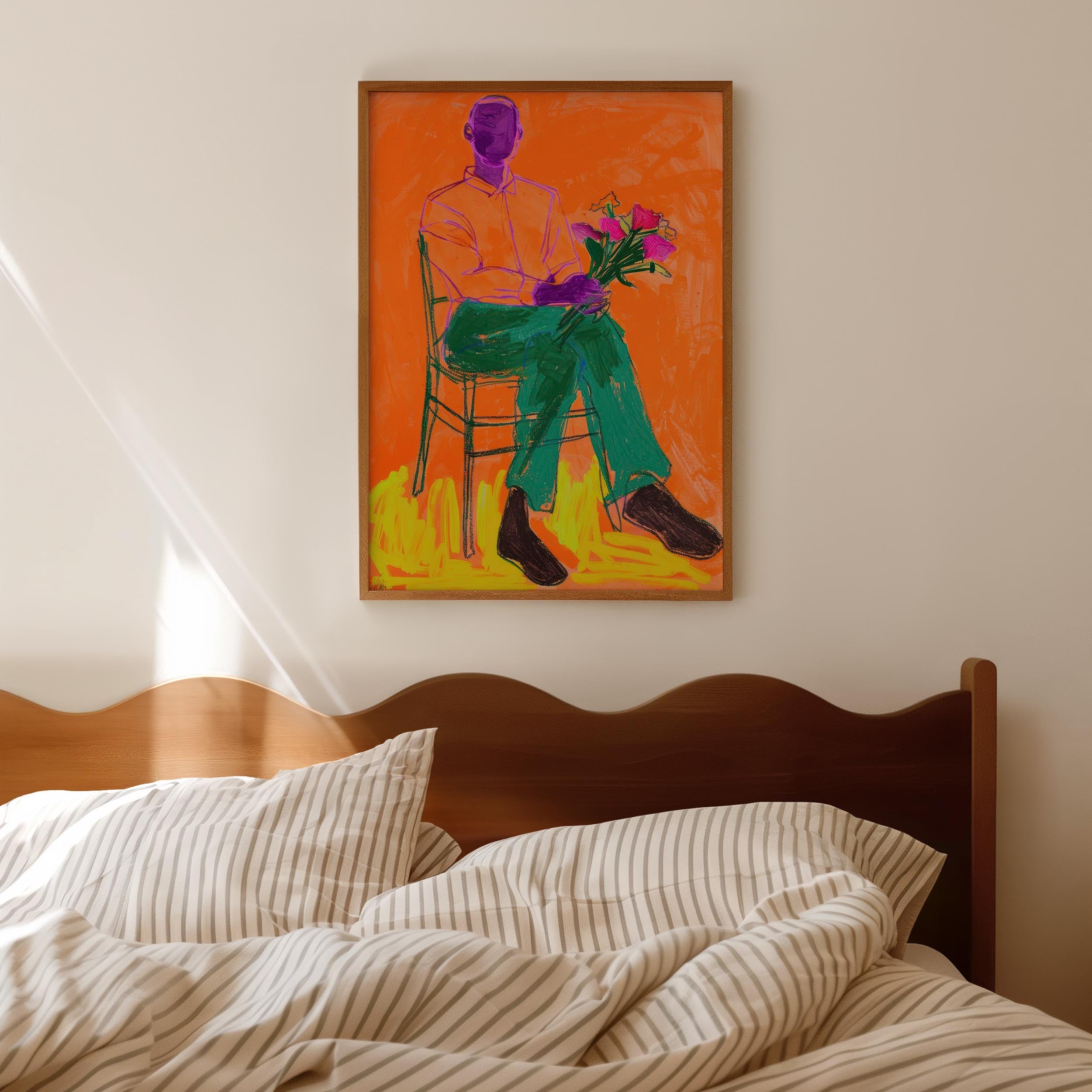 Man with Flowers Modern Wall Art Print-Skudaboo