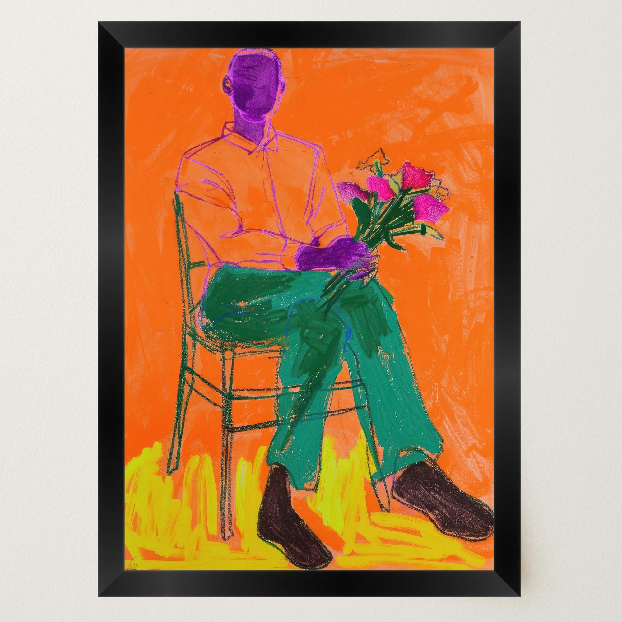 Man with Flowers Modern Wall Art Print-Skudaboo