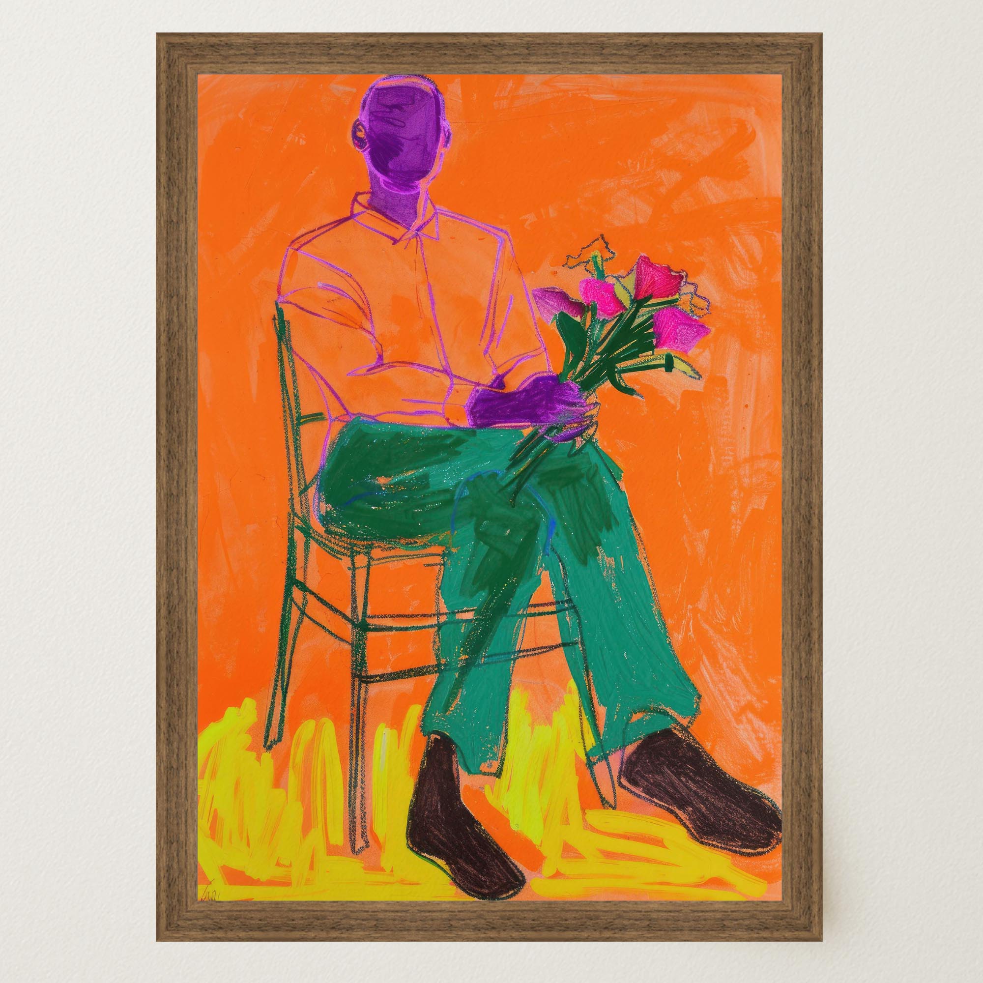 Man with Flowers Modern Wall Art Print-Skudaboo