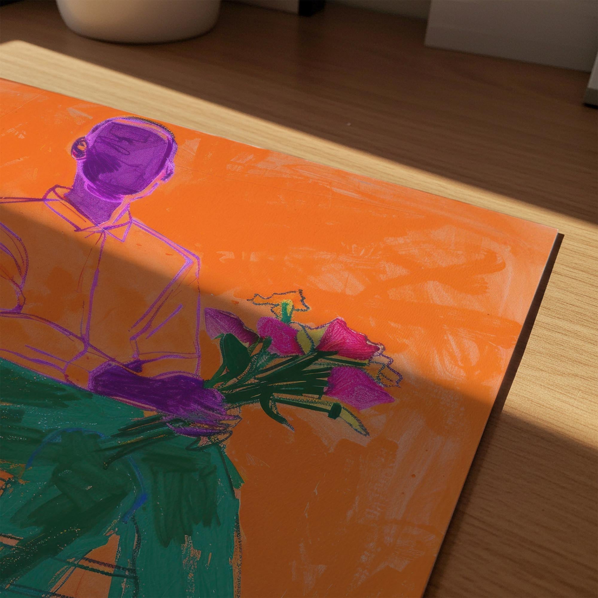 Man with Flowers Modern Wall Art Print-Skudaboo