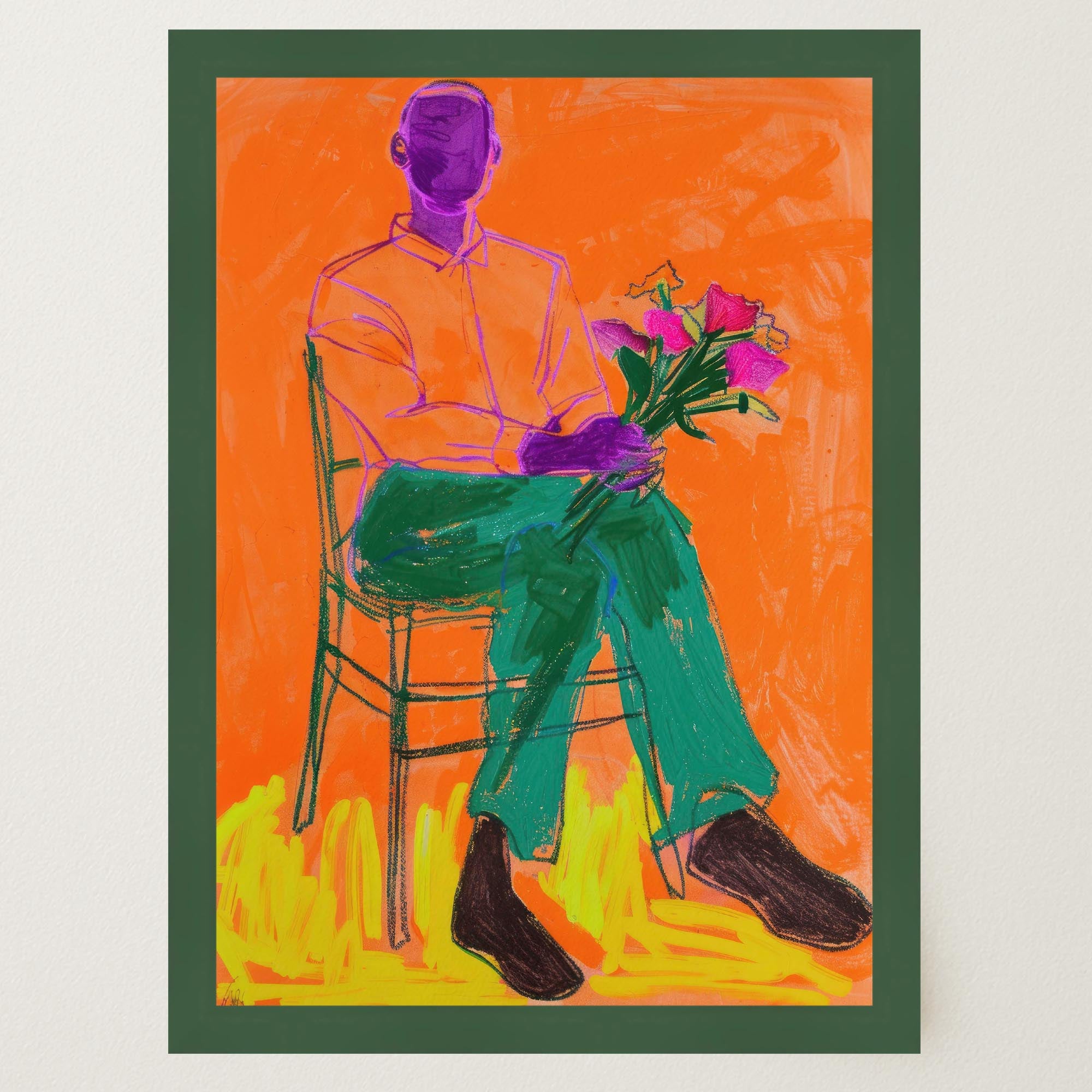 Man with Flowers Modern Wall Art Print-Skudaboo