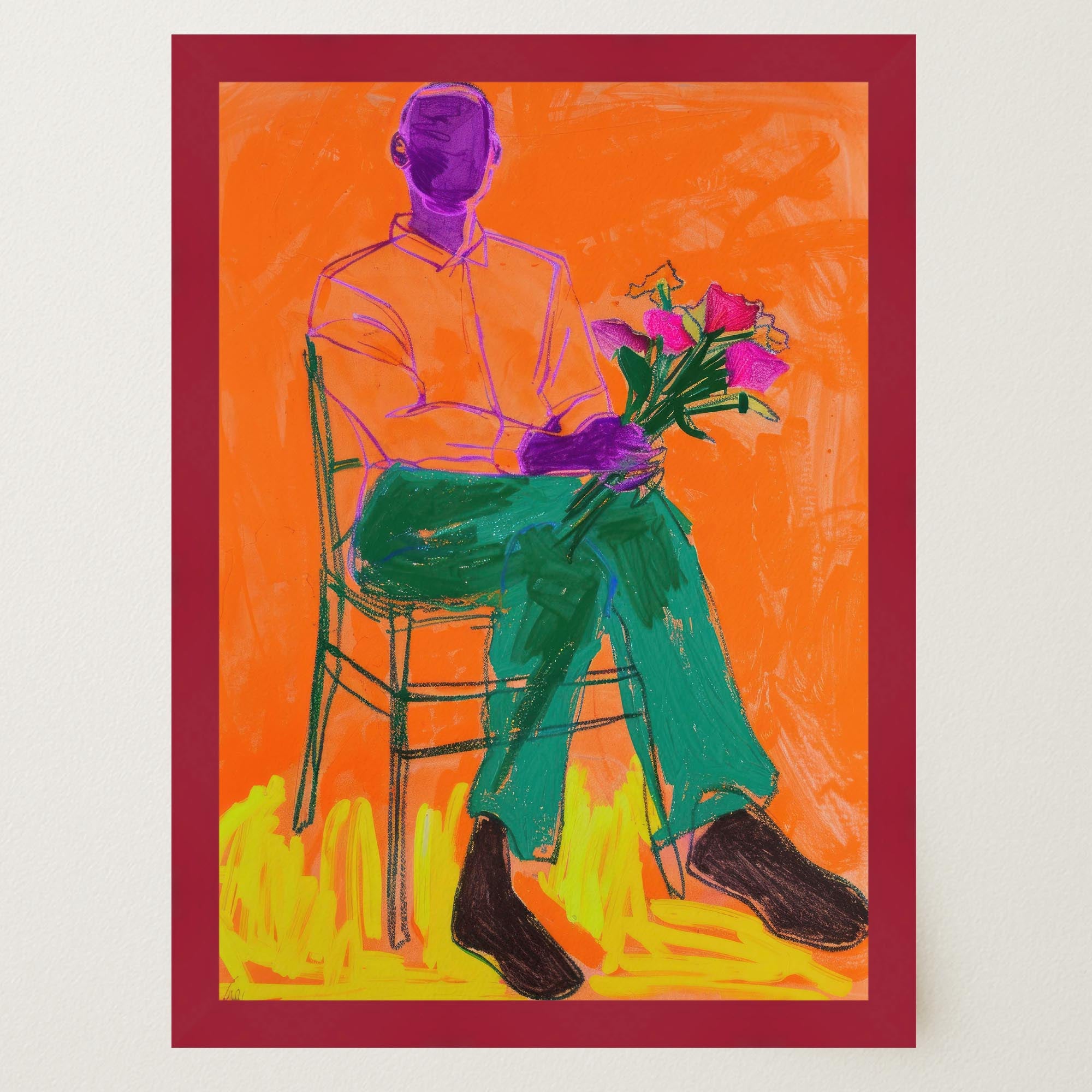 Man with Flowers Modern Wall Art Print-Skudaboo