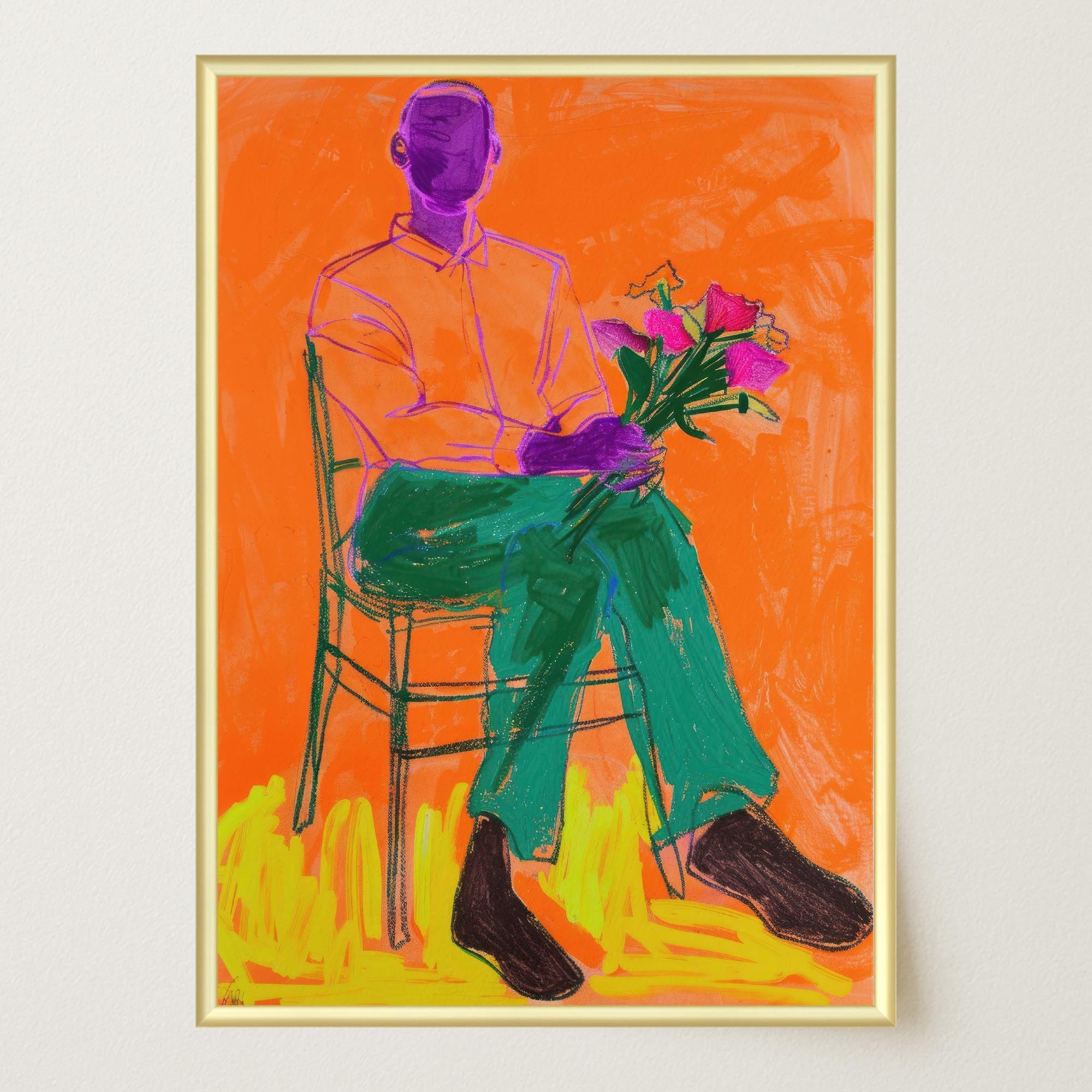 Man with Flowers Modern Wall Art Print-Skudaboo
