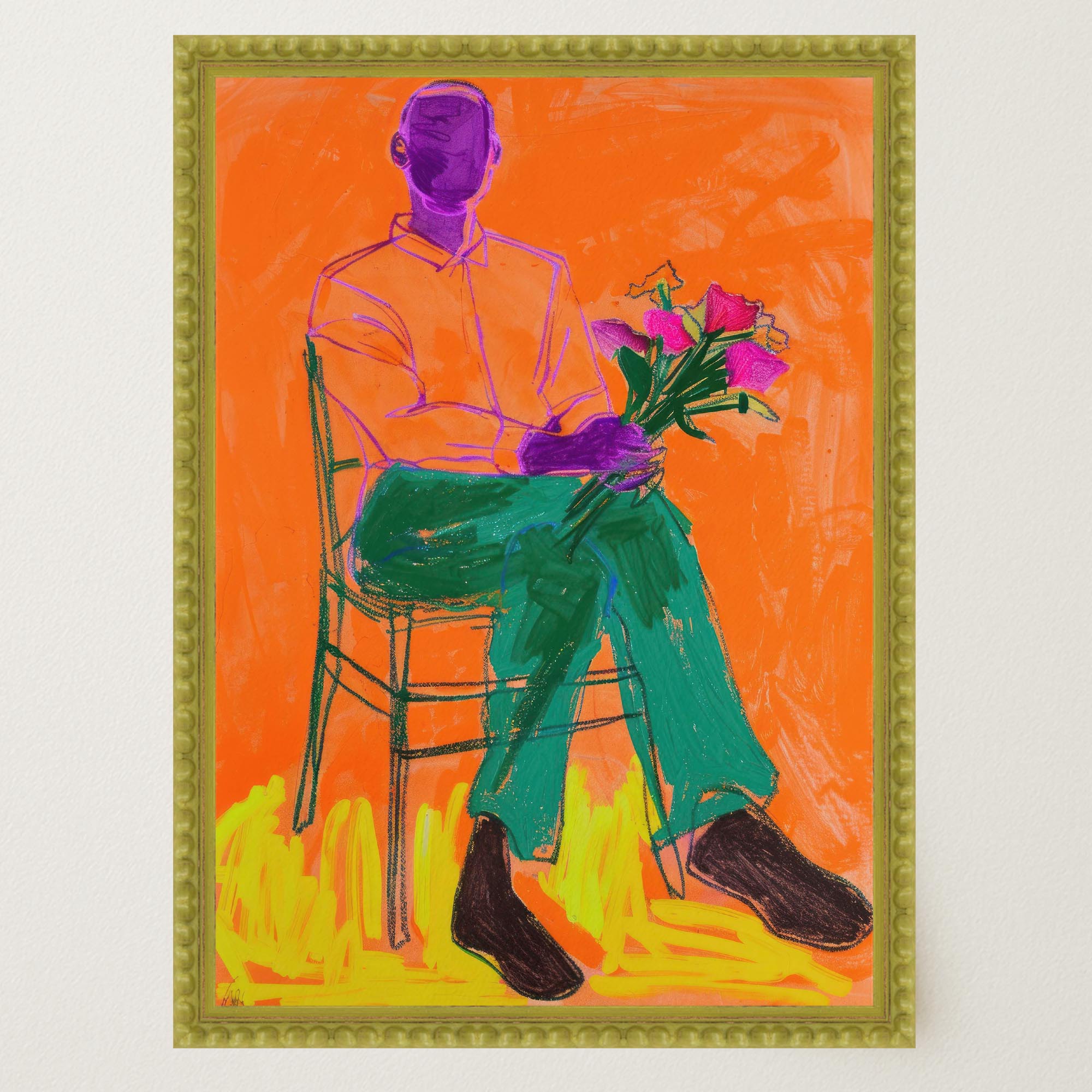 Man with Flowers Modern Wall Art Print-Skudaboo