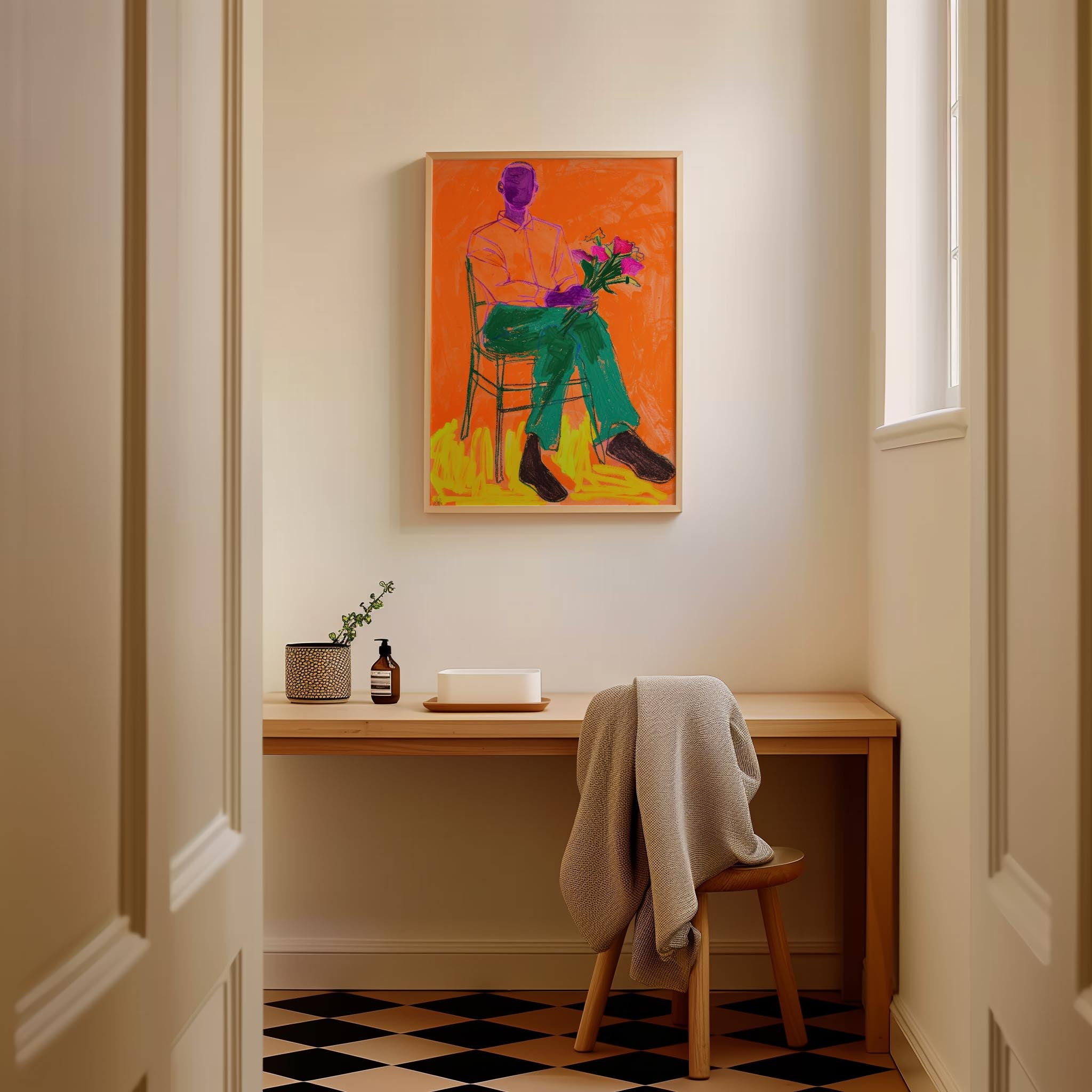 Man with Flowers Modern Wall Art Print-Skudaboo