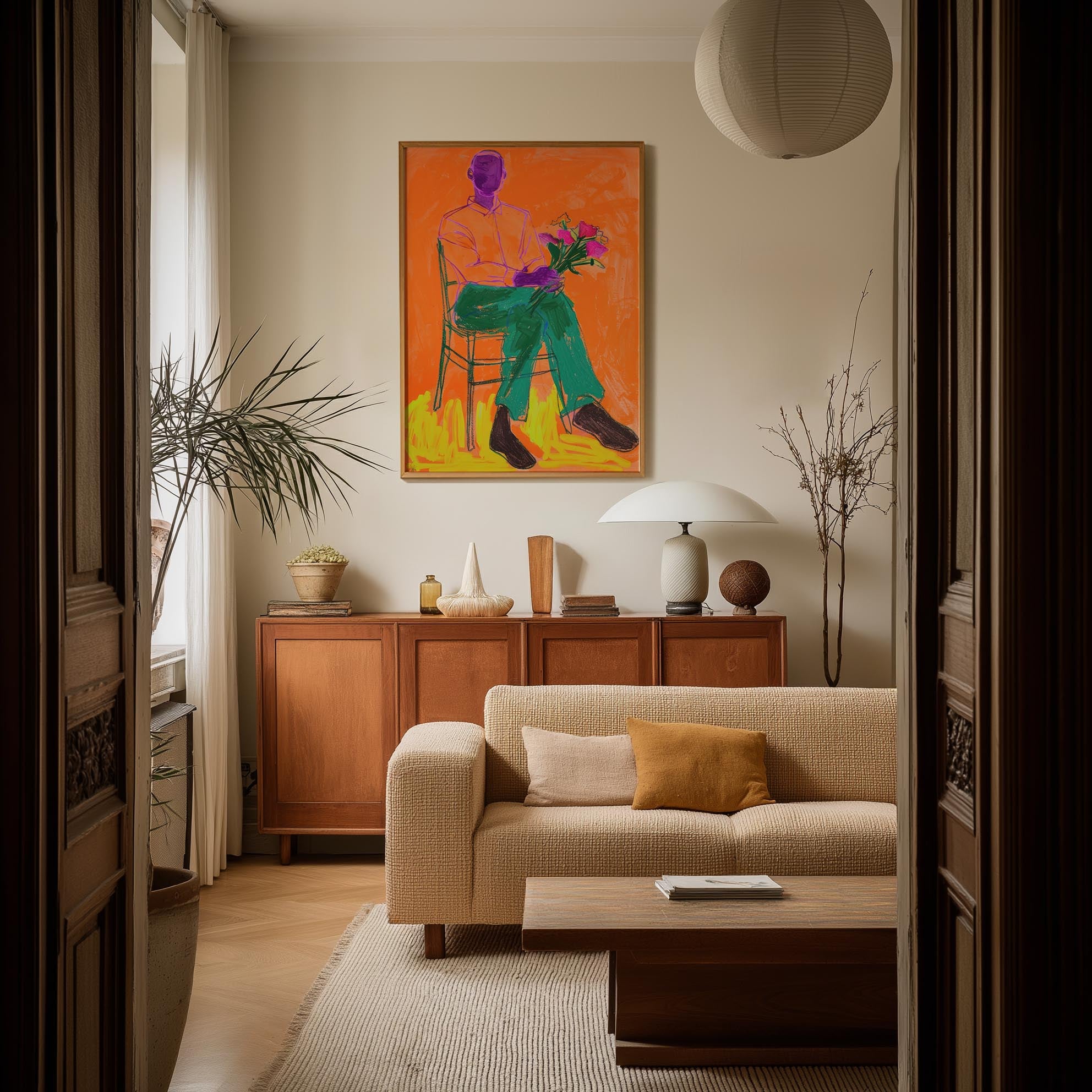 Man with Flowers Modern Wall Art Print-Skudaboo