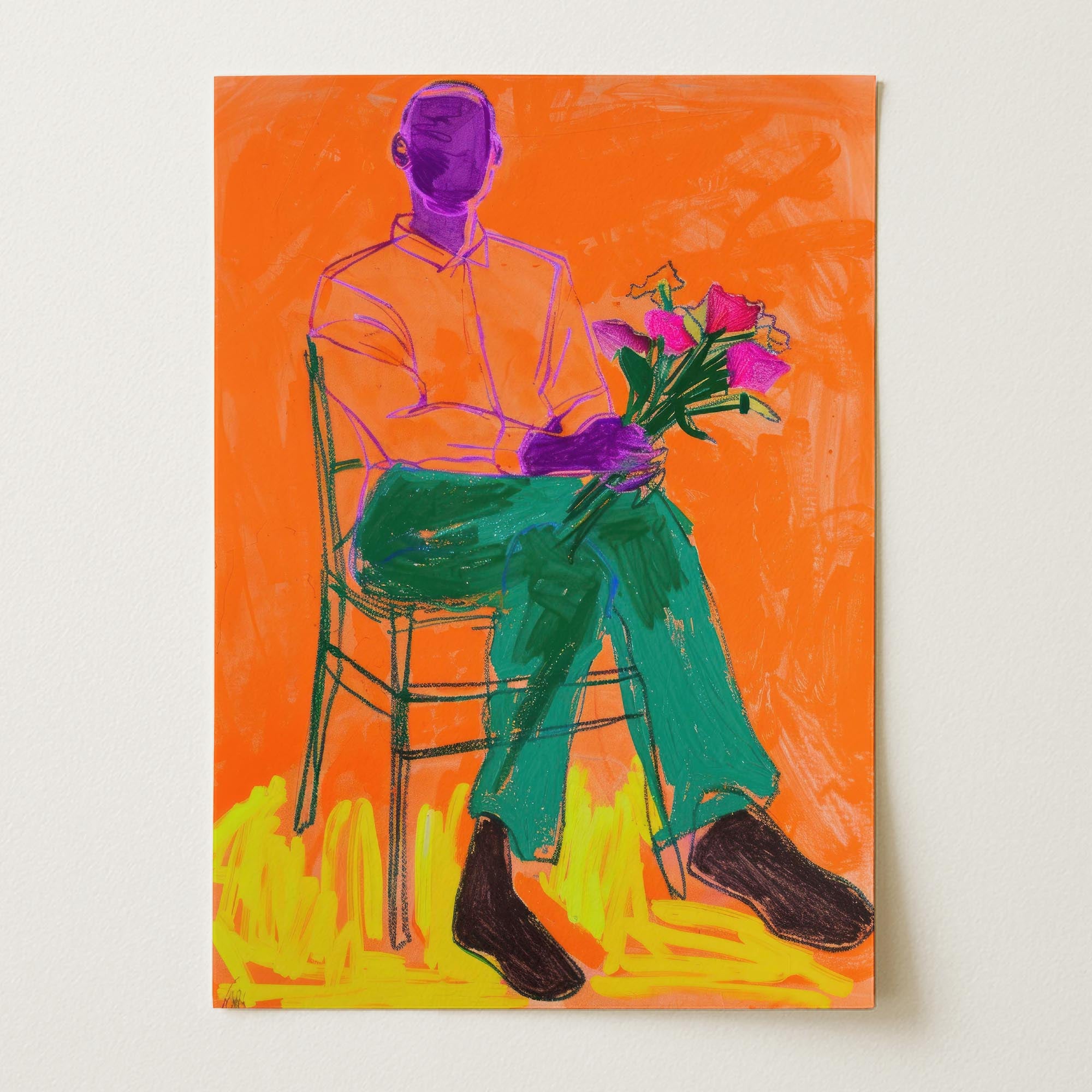 Man with Flowers Modern Wall Art Print-Skudaboo