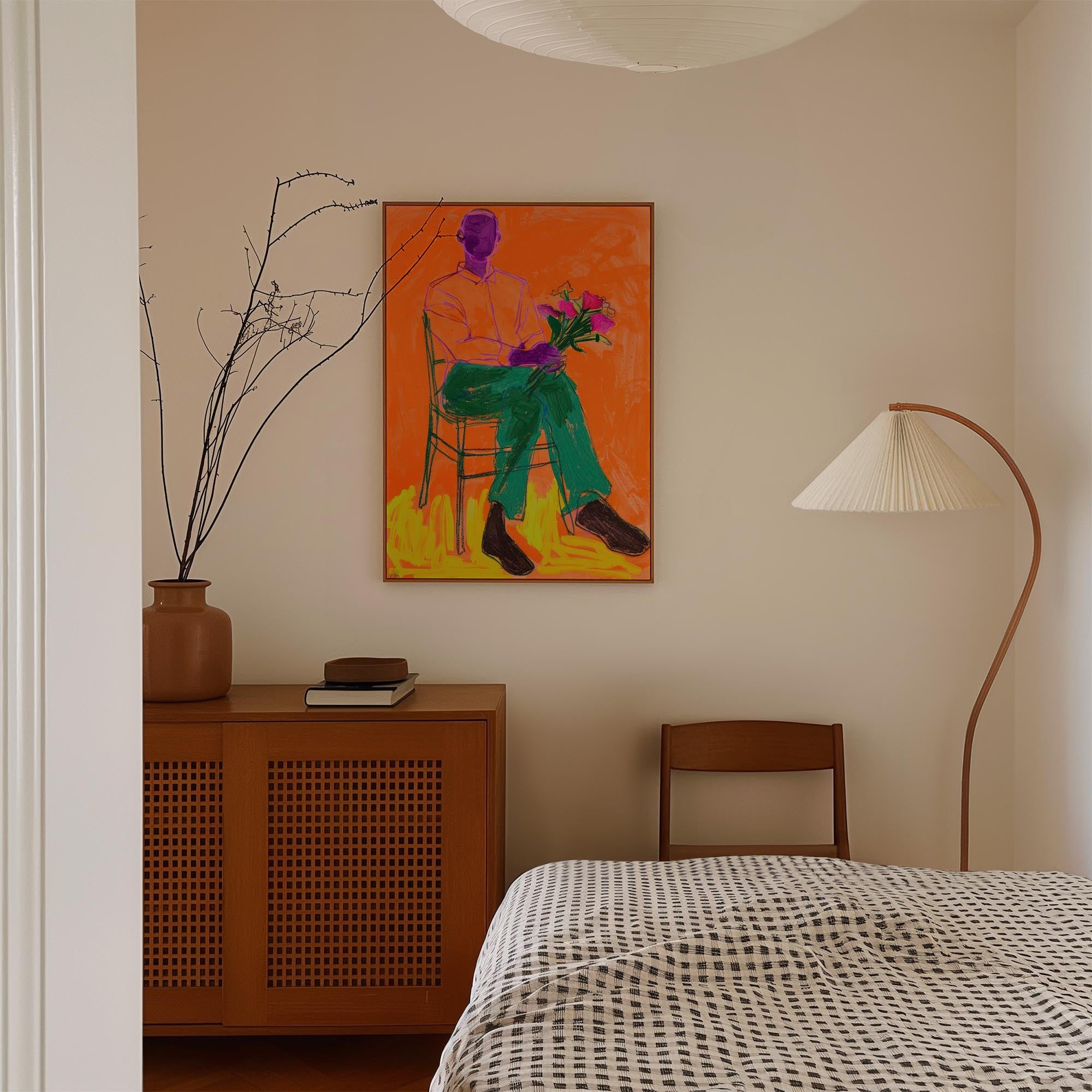 Man with Flowers Modern Wall Art Print-Skudaboo