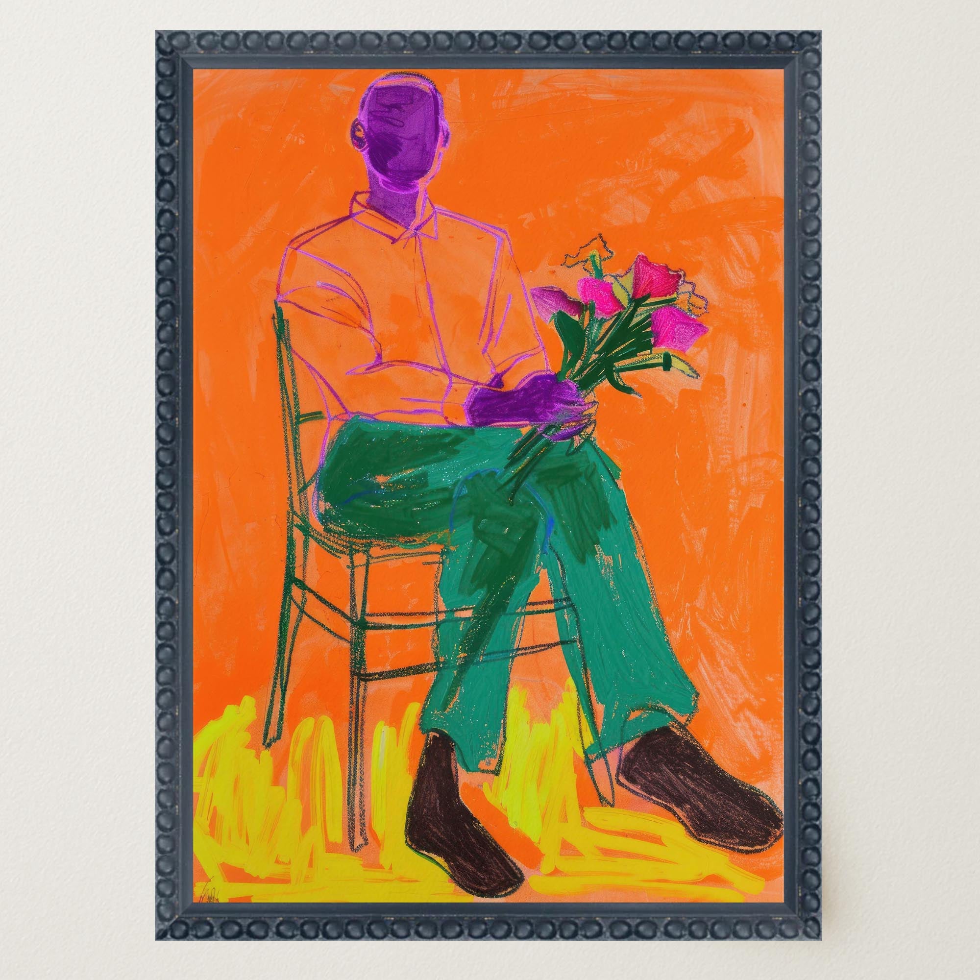 Man with Flowers Modern Wall Art Print-Skudaboo