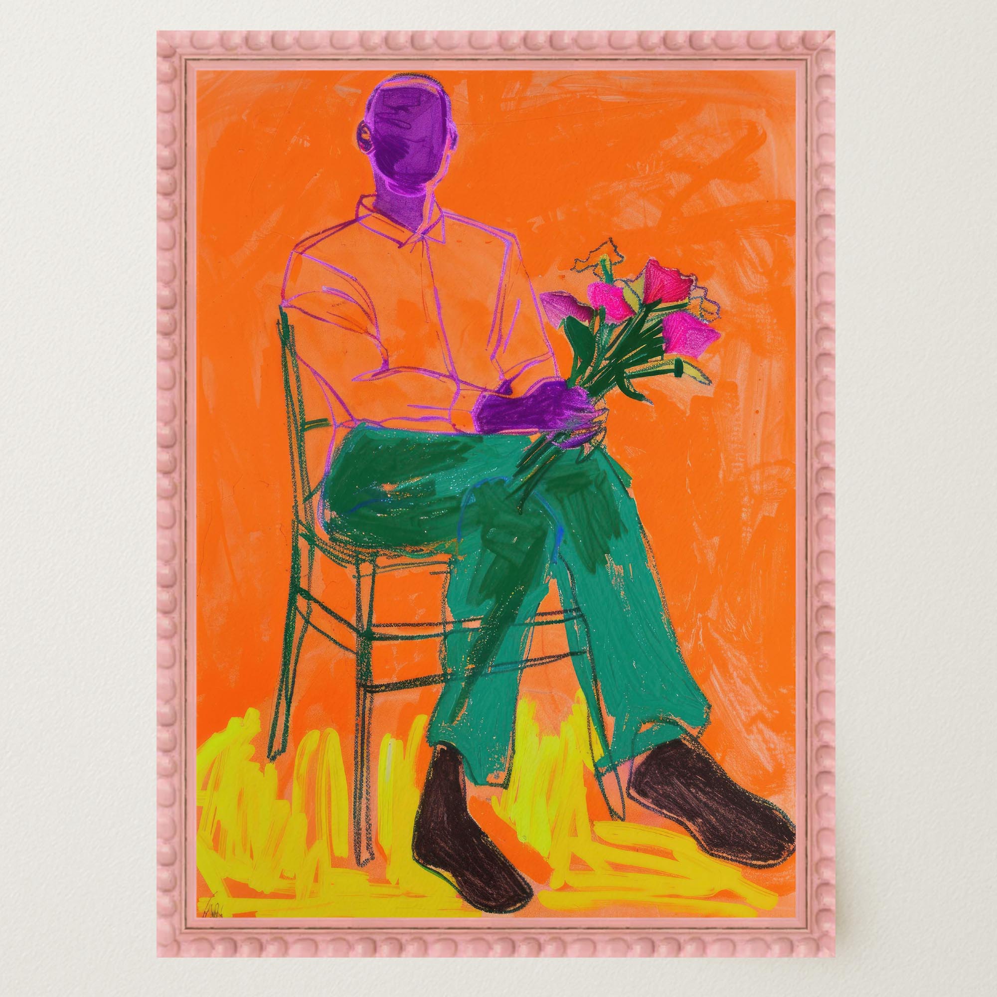 Man with Flowers Modern Wall Art Print-Skudaboo
