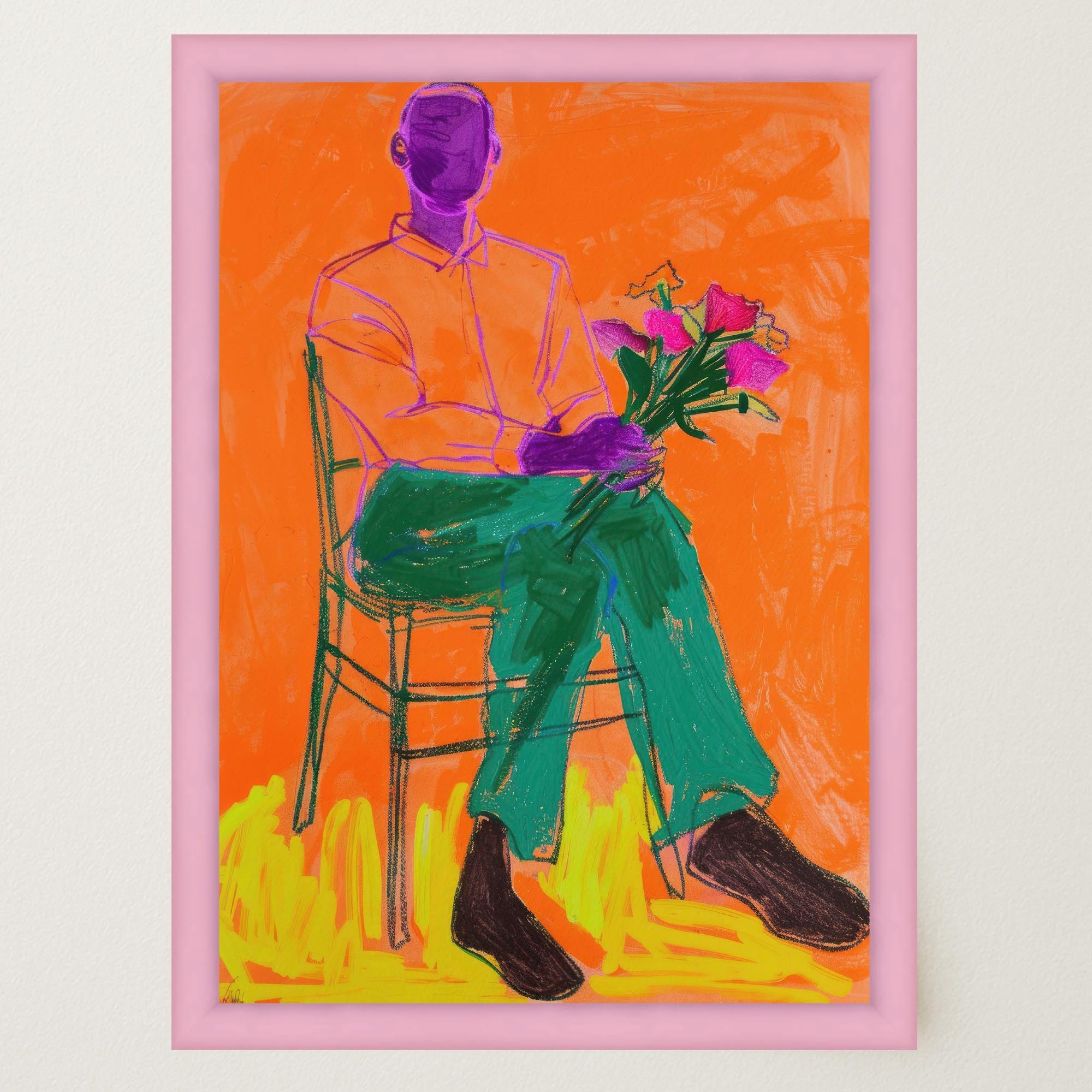 Man with Flowers Modern Wall Art Print-Skudaboo
