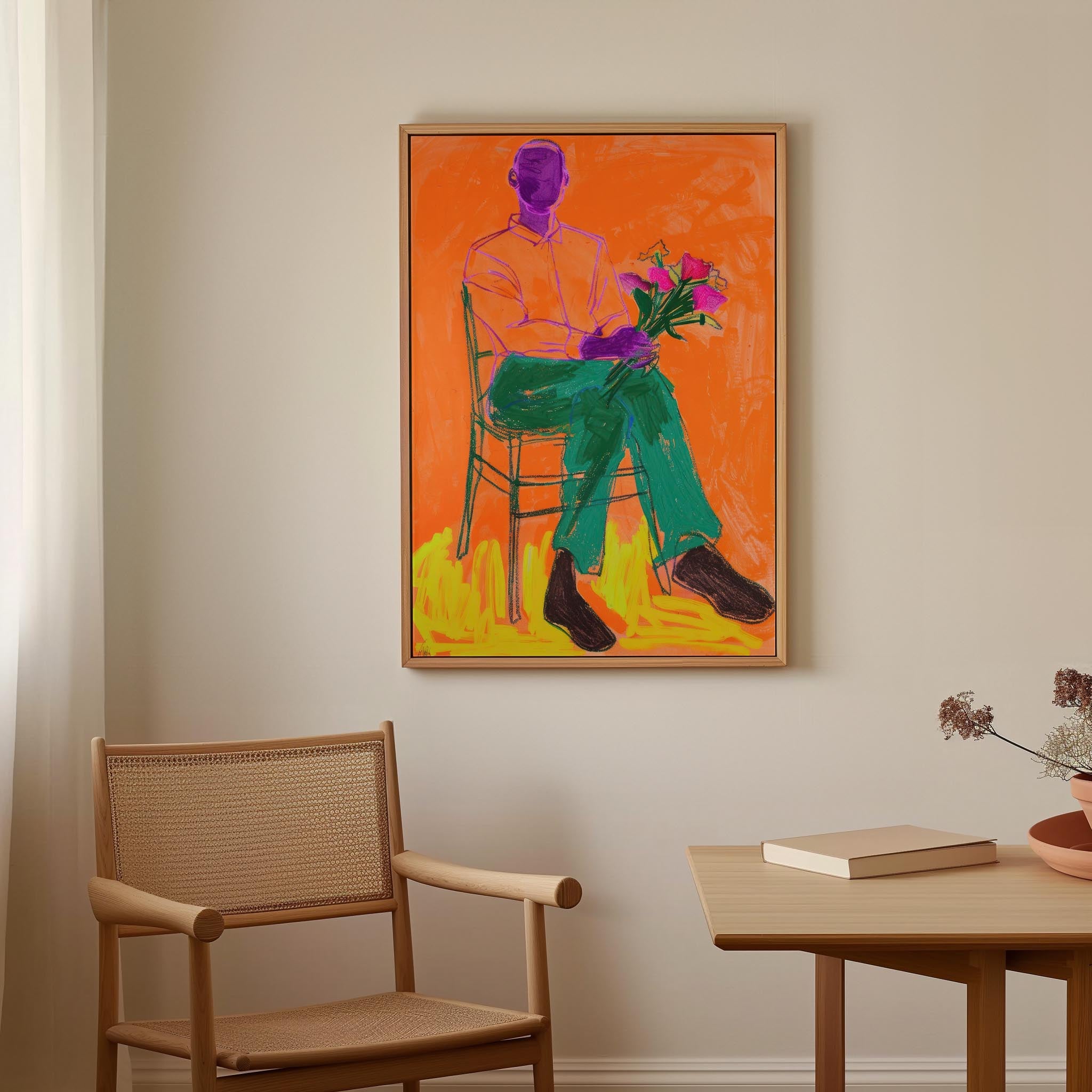Man with Flowers Modern Wall Art Print-Skudaboo