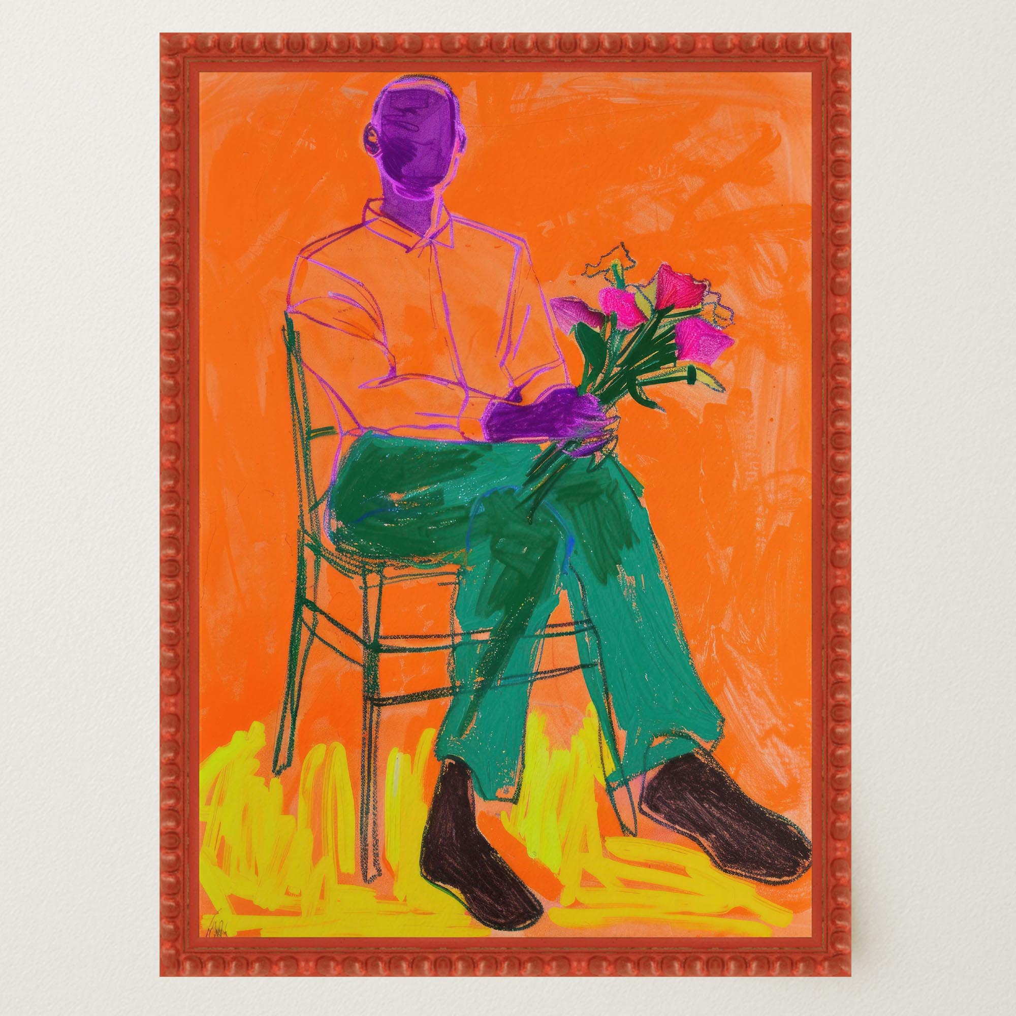 Man with Flowers Modern Wall Art Print-Skudaboo