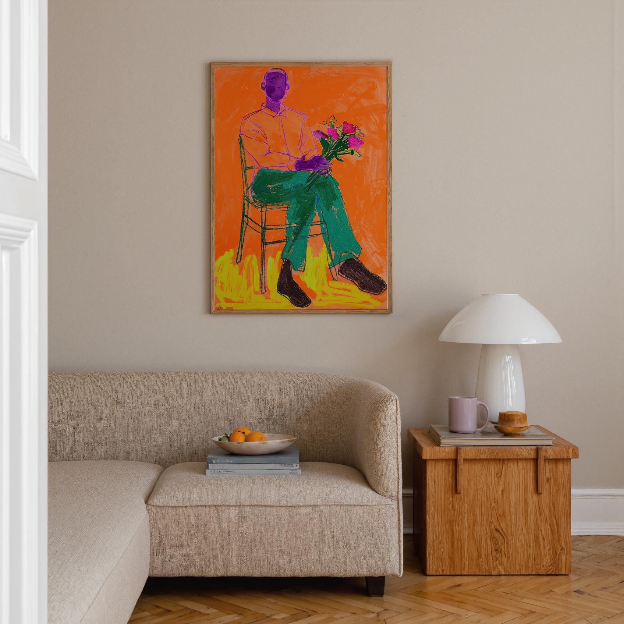 Man with Flowers Modern Wall Art Print-Skudaboo