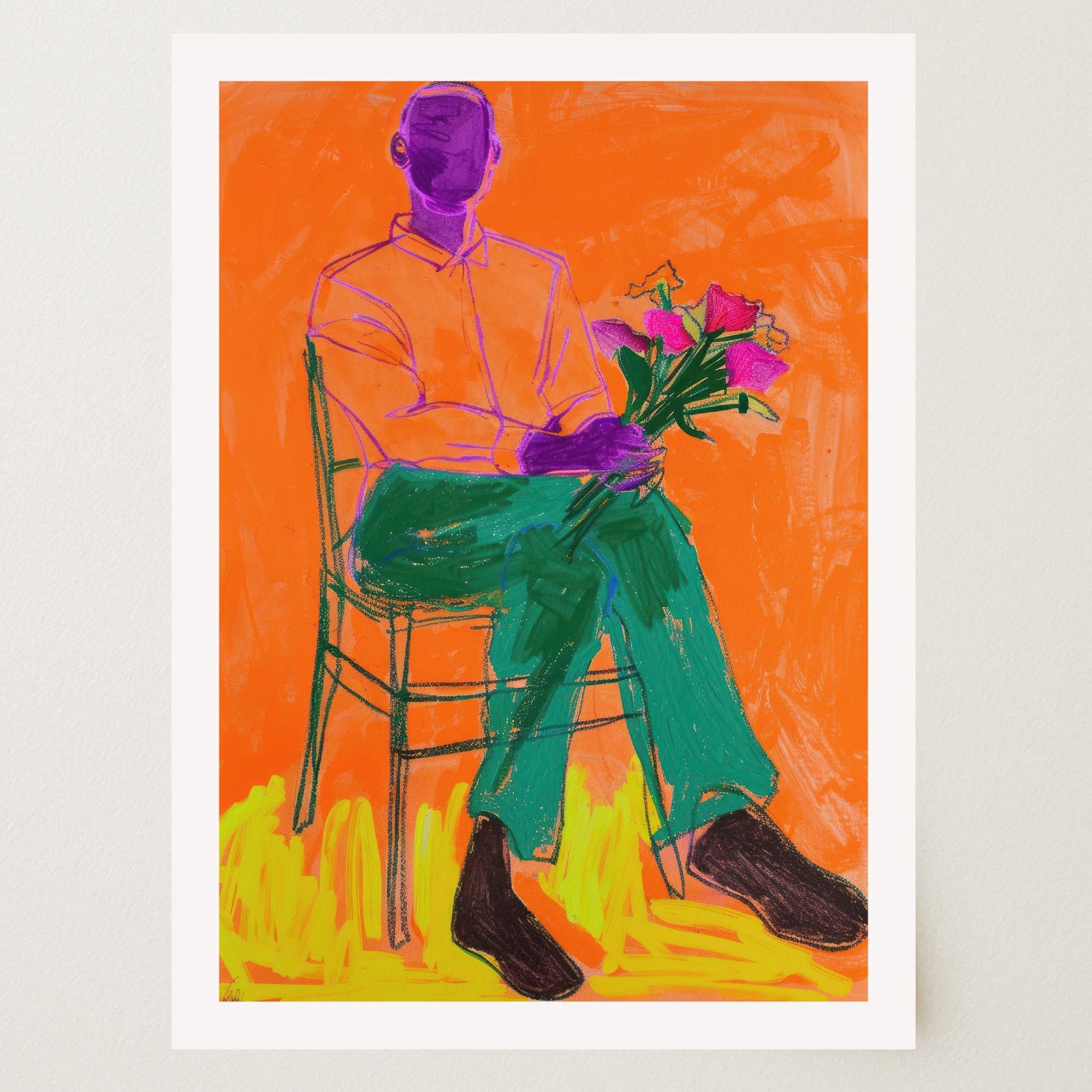 Man with Flowers Modern Wall Art Print-Skudaboo