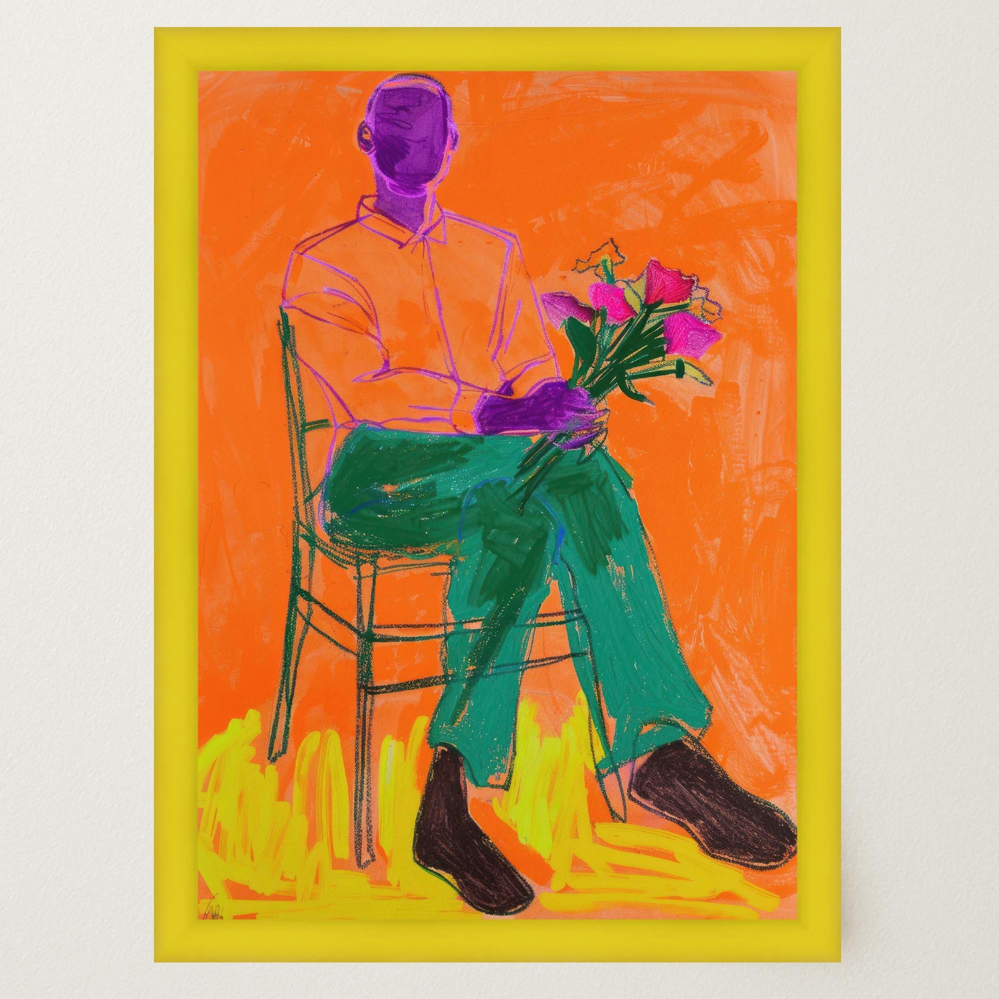 Man with Flowers Modern Wall Art Print-Skudaboo