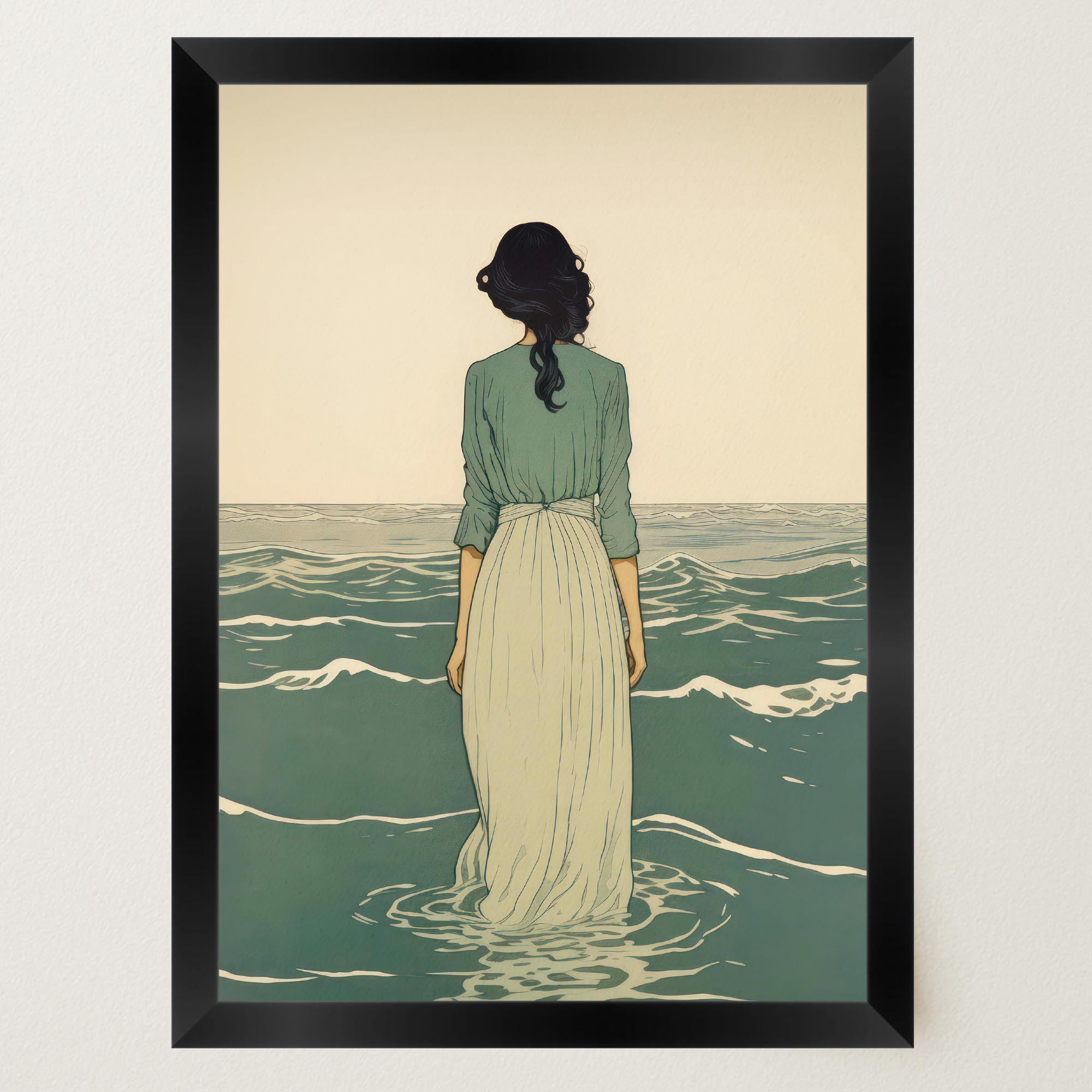 Woman Into the Sea Wall Art Print-Skudaboo