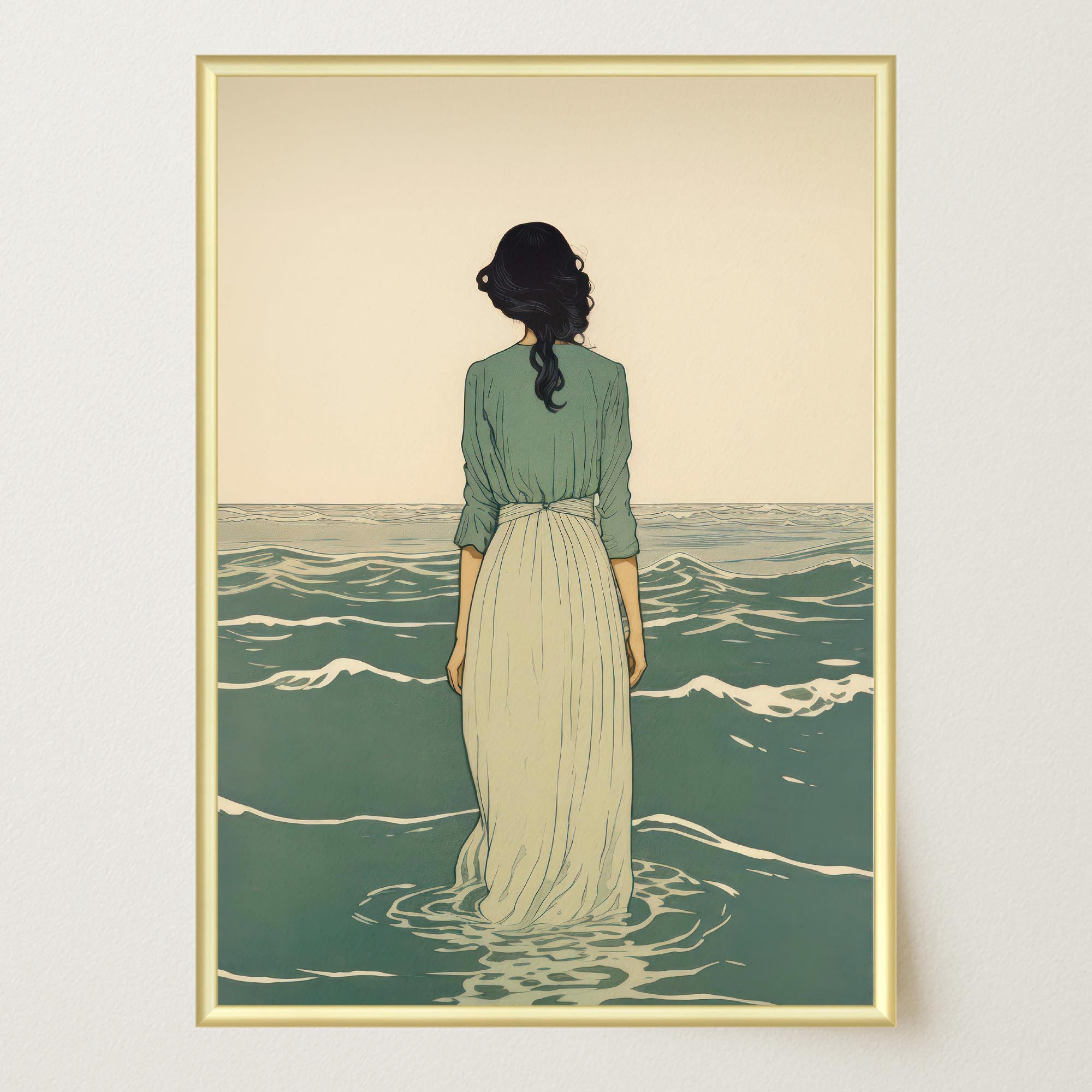Woman Into the Sea Wall Art Print-Skudaboo
