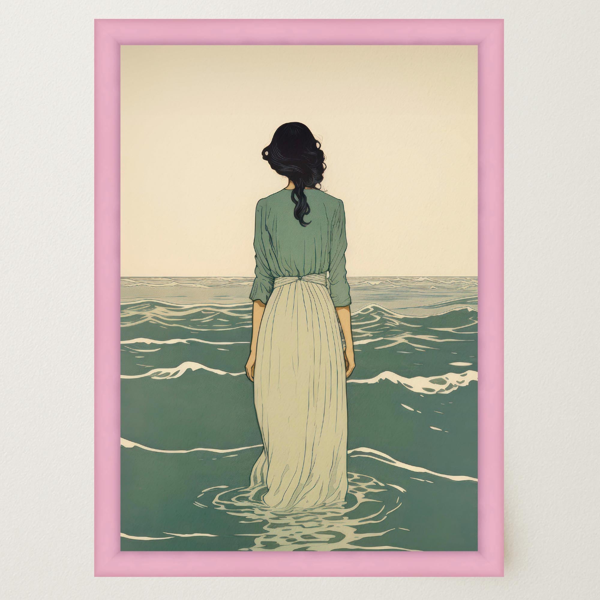 Woman Into the Sea Wall Art Print-Skudaboo