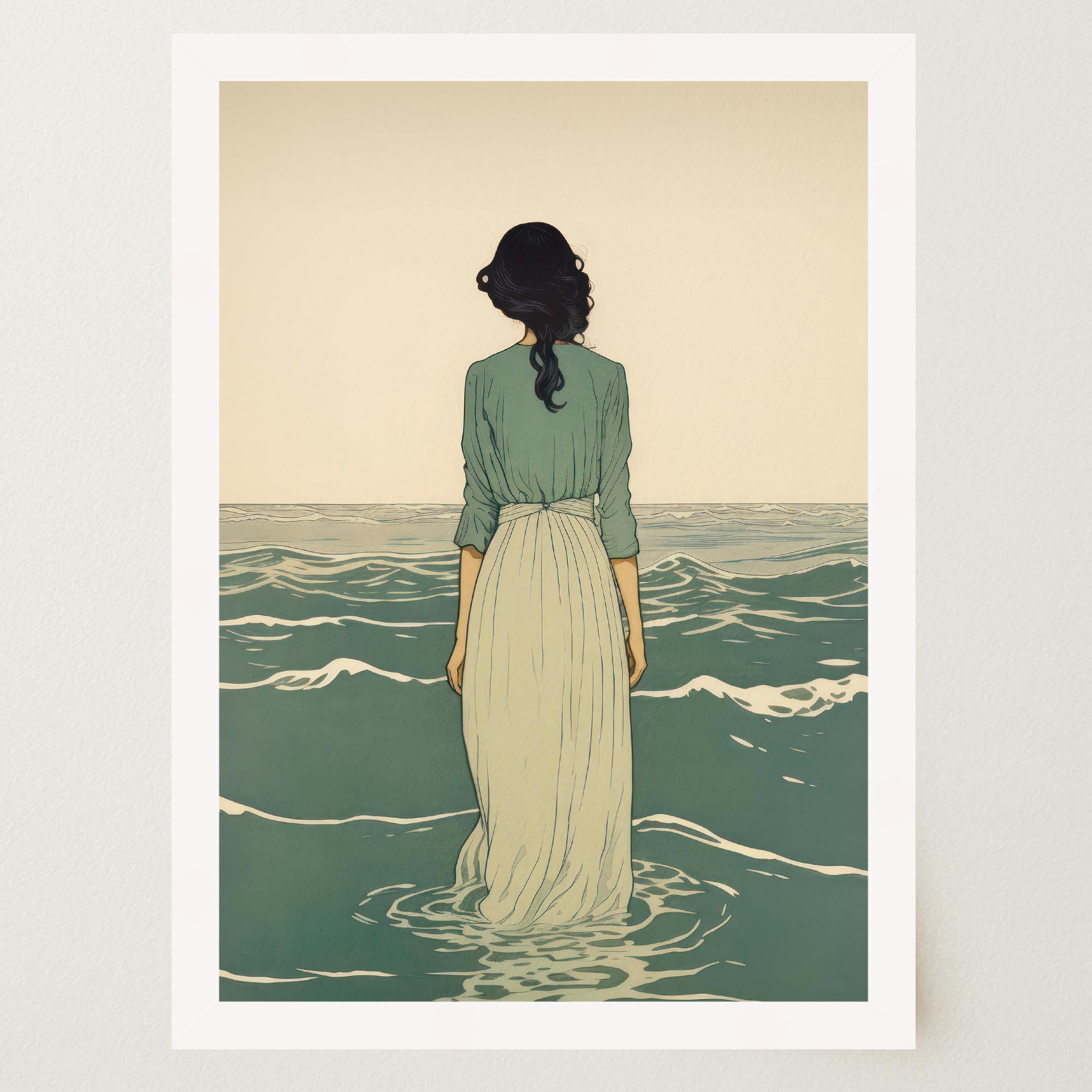 Woman Into the Sea Wall Art Print-Skudaboo
