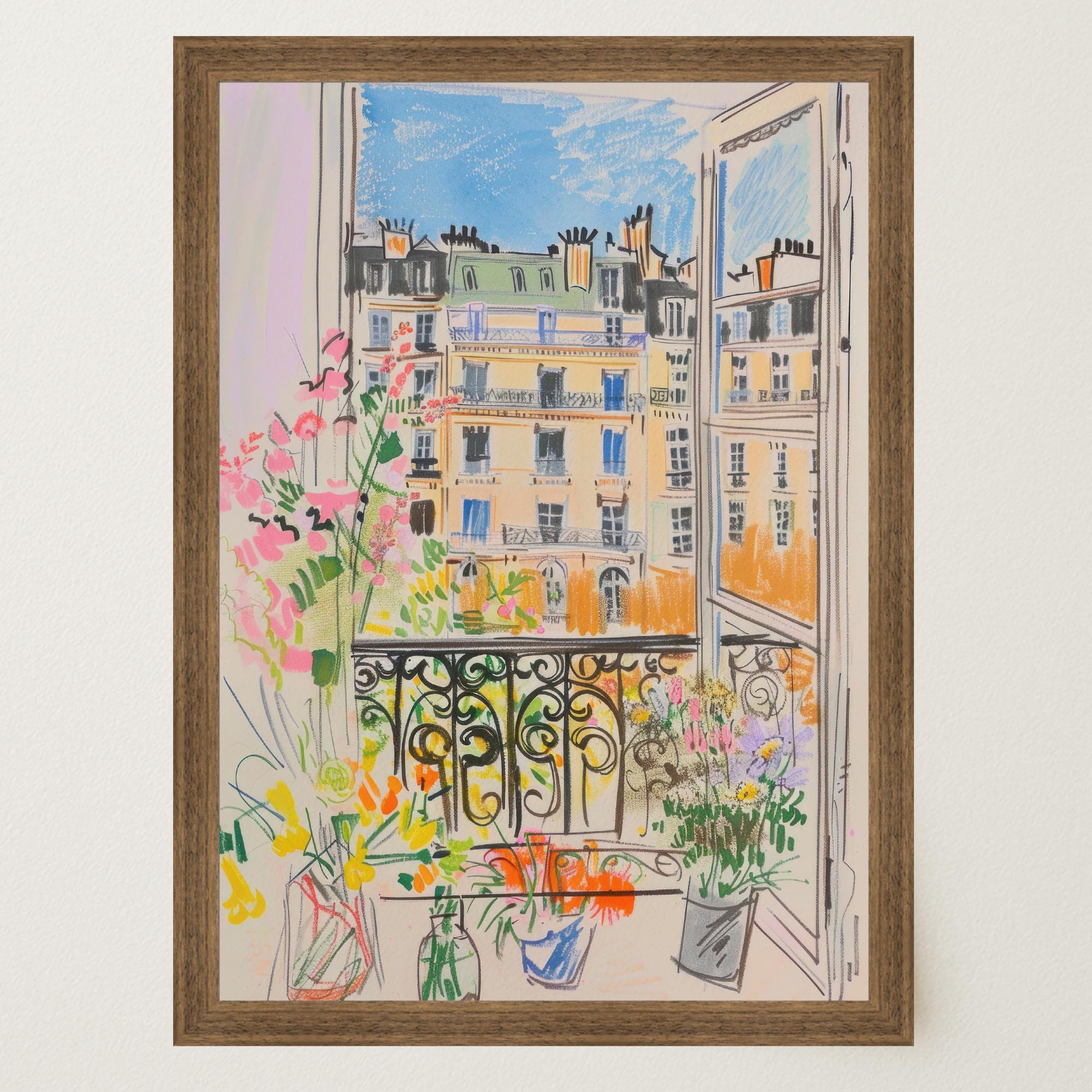 Pastel Paris Cityscape Wall Art Print-Skudaboo