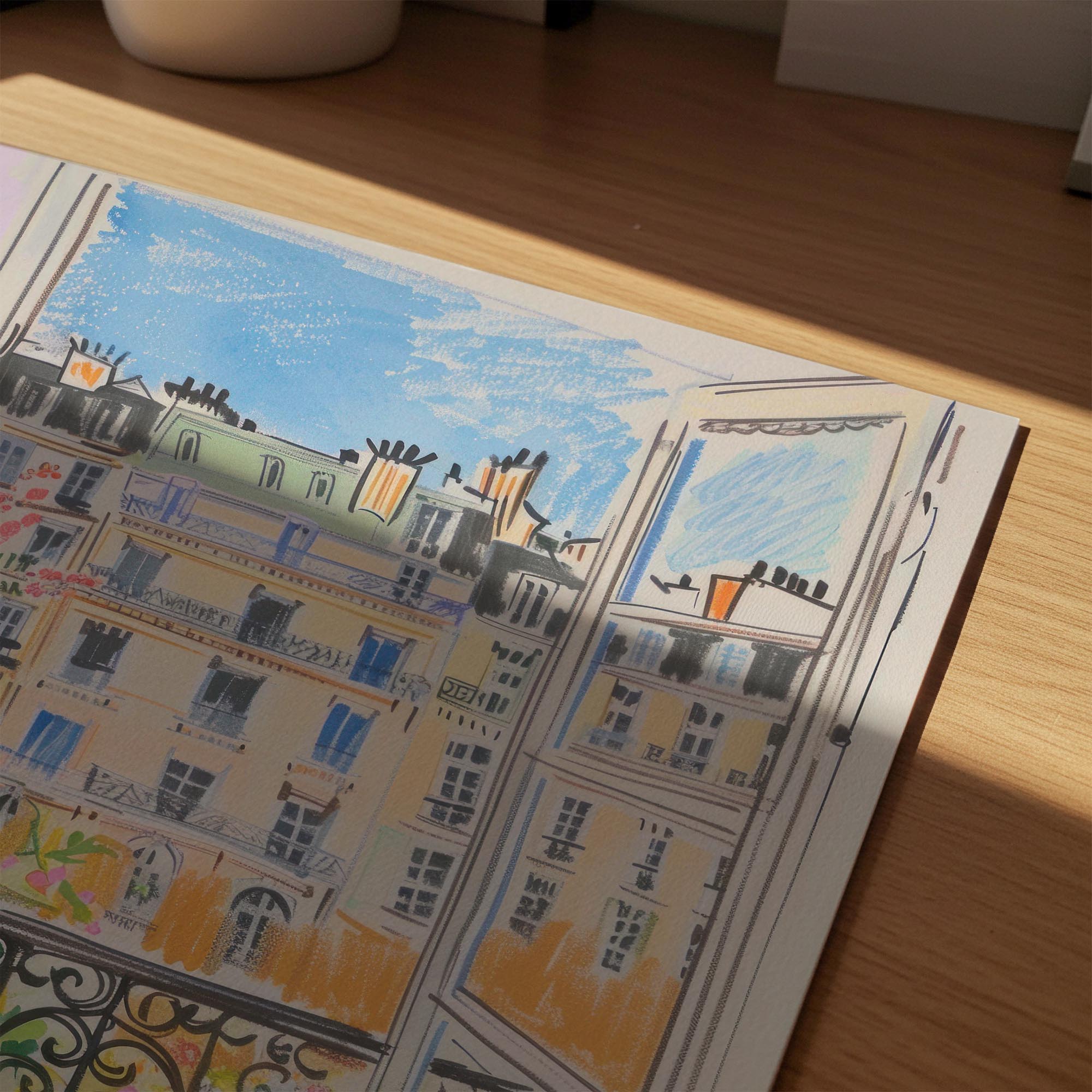 Pastel Paris Cityscape Wall Art Print-Skudaboo