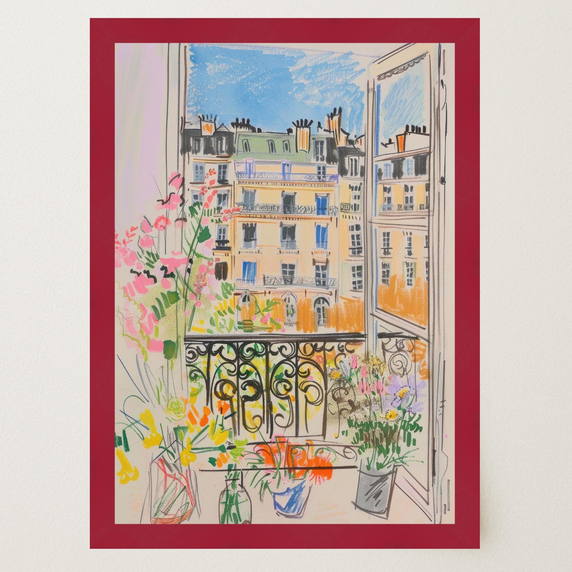 Pastel Paris Cityscape Wall Art Print-Skudaboo