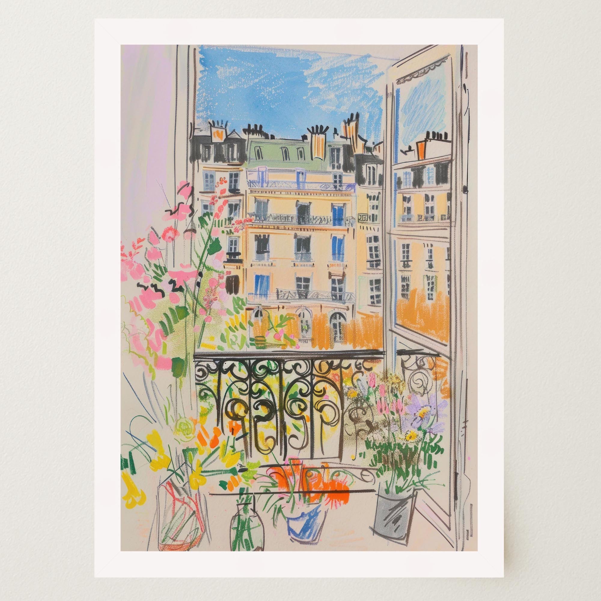 Pastel Paris Cityscape Wall Art Print-Skudaboo