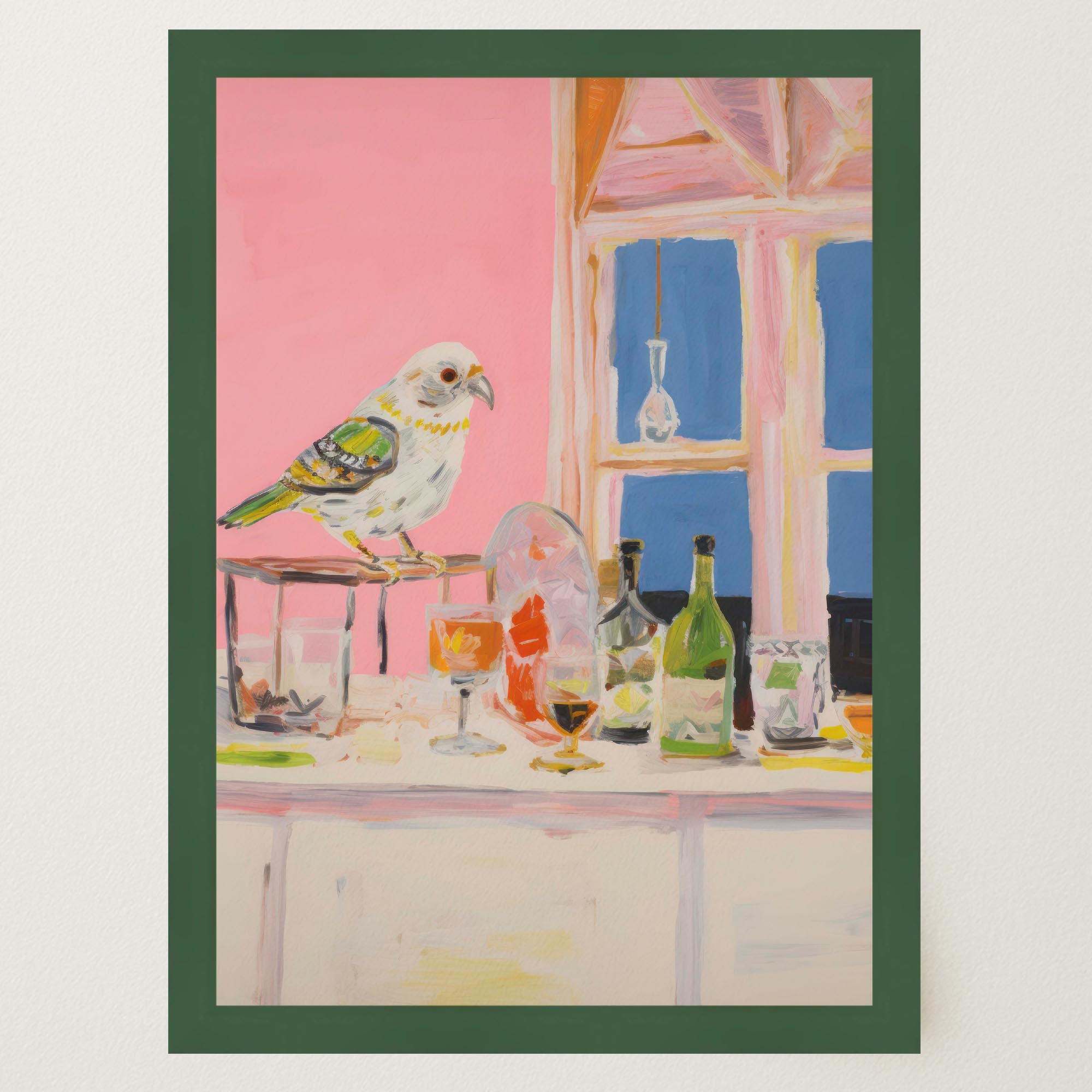 Colourful Bird on Bar Wall Art Print-Skudaboo