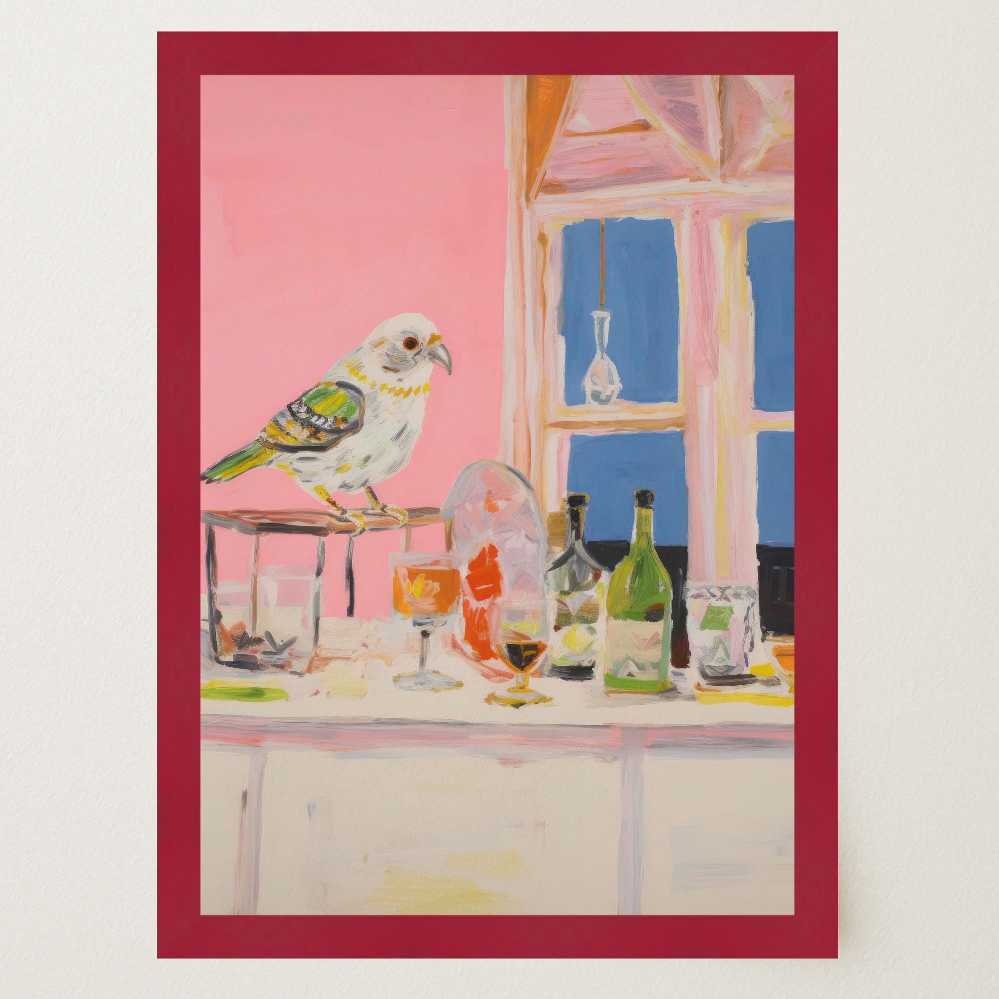 Colourful Bird on Bar Wall Art Print-Skudaboo