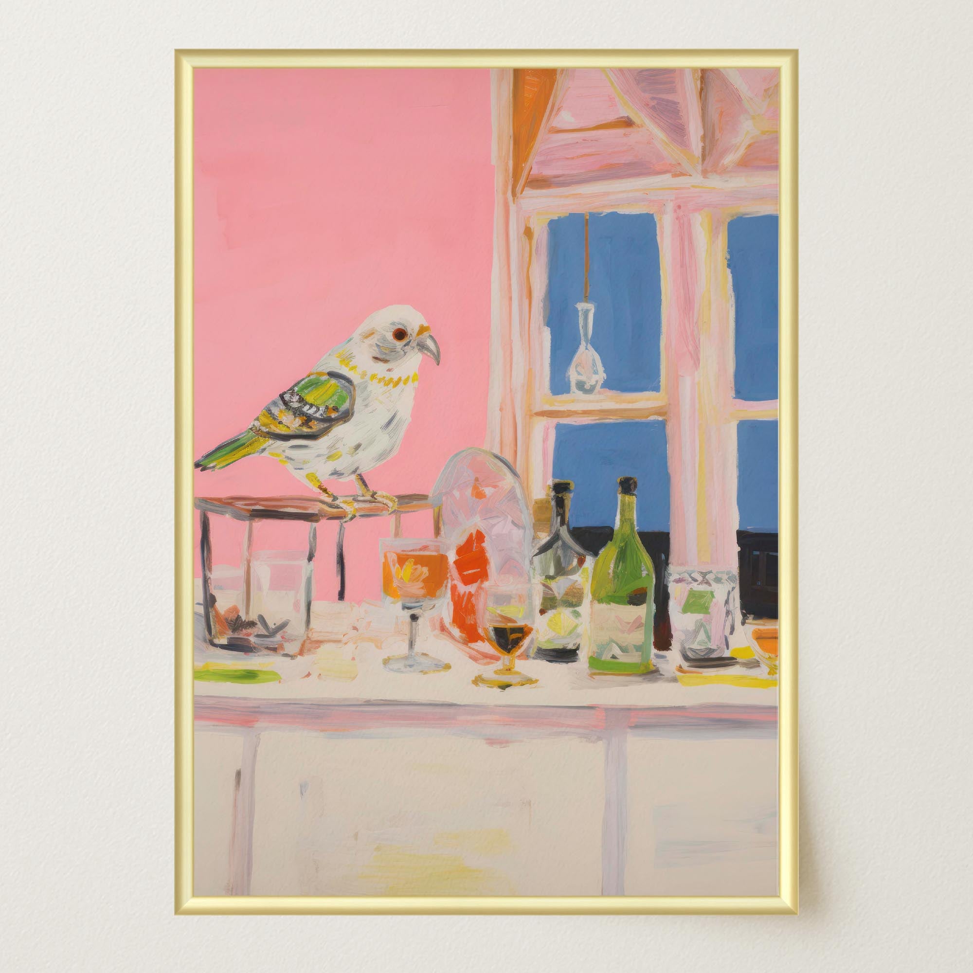 Colourful Bird on Bar Wall Art Print-Skudaboo