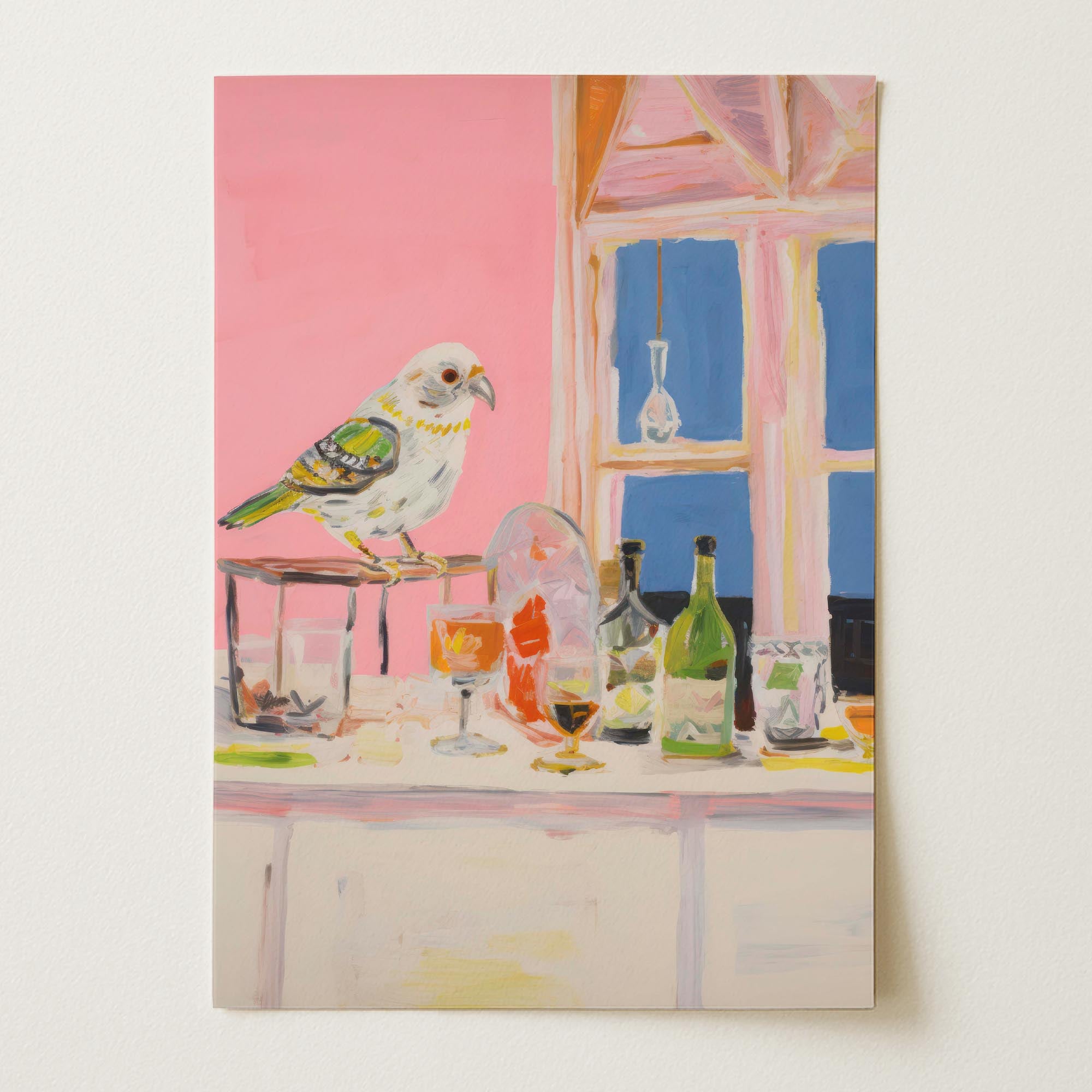 Colourful Bird on Bar Wall Art Print-Skudaboo