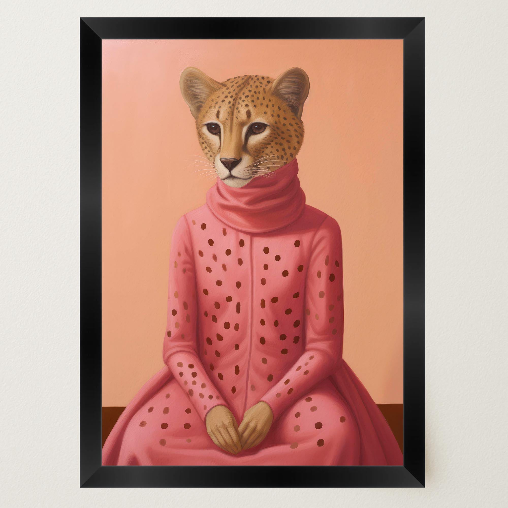Pink Cheetah Portrait Art Print-Skudaboo